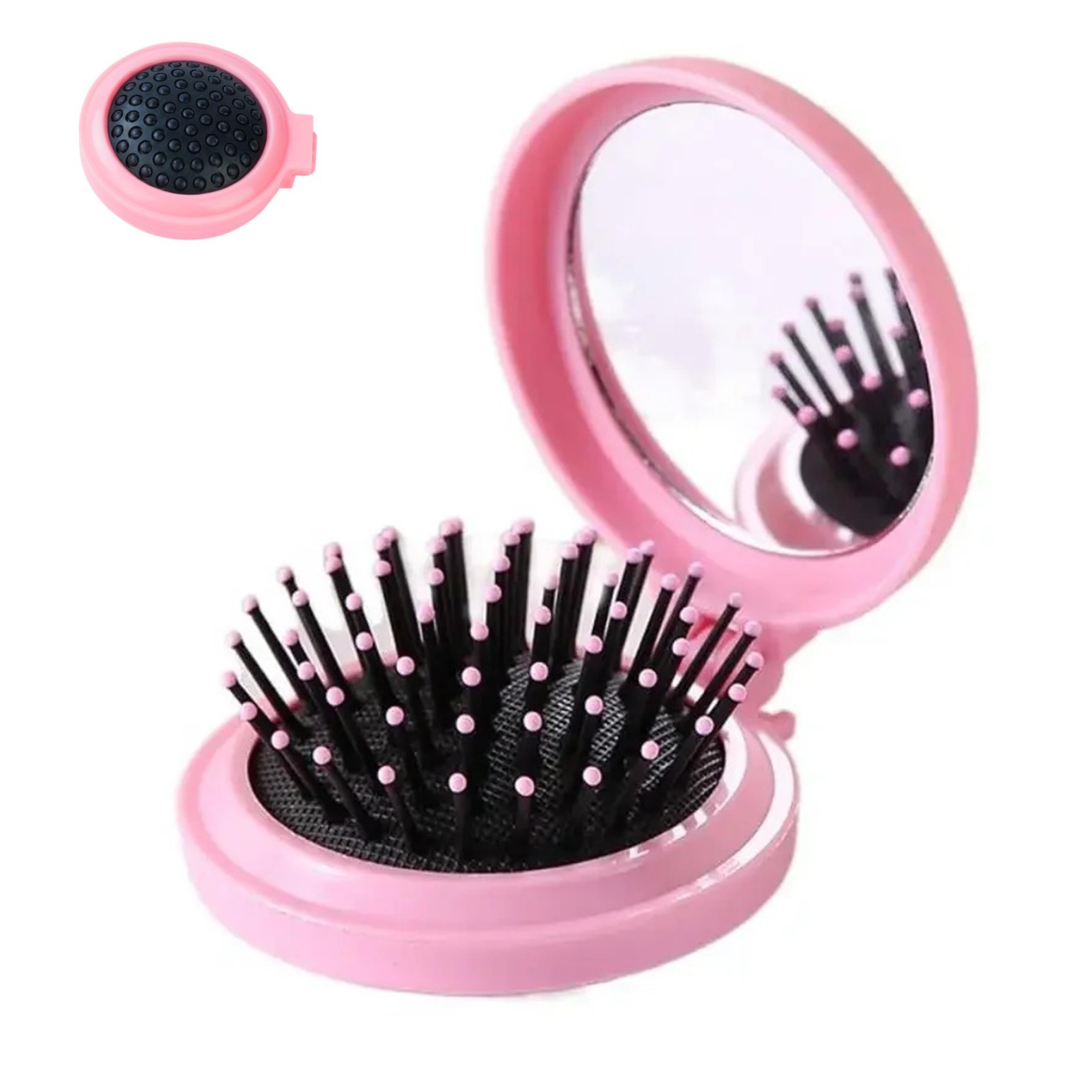 folding travel hair brush with mirror mini pocket hair brush for purse & travel