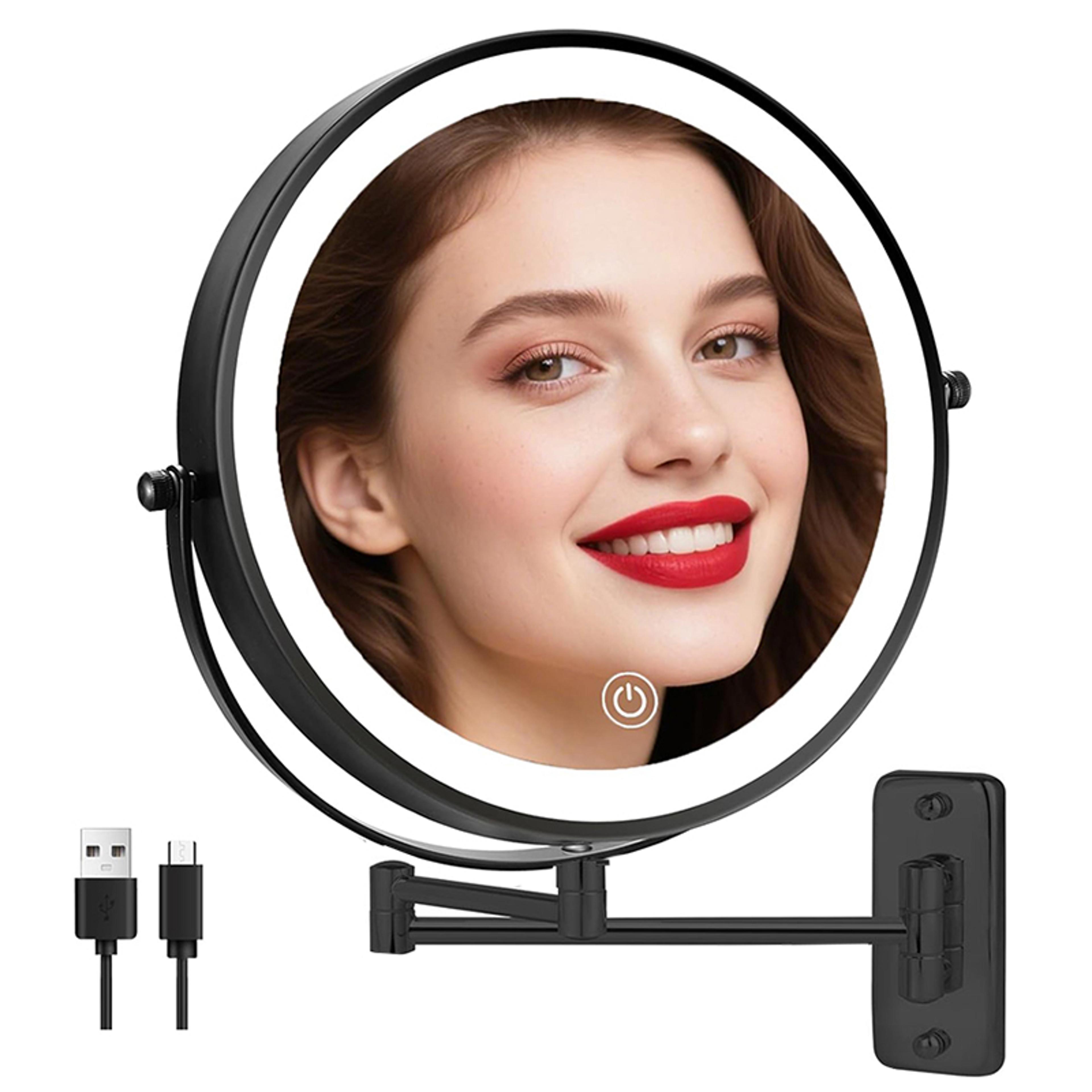 rechargeable wall mounted makeup mirror with led light, magnifying mirror, double-sided vanity mirror
