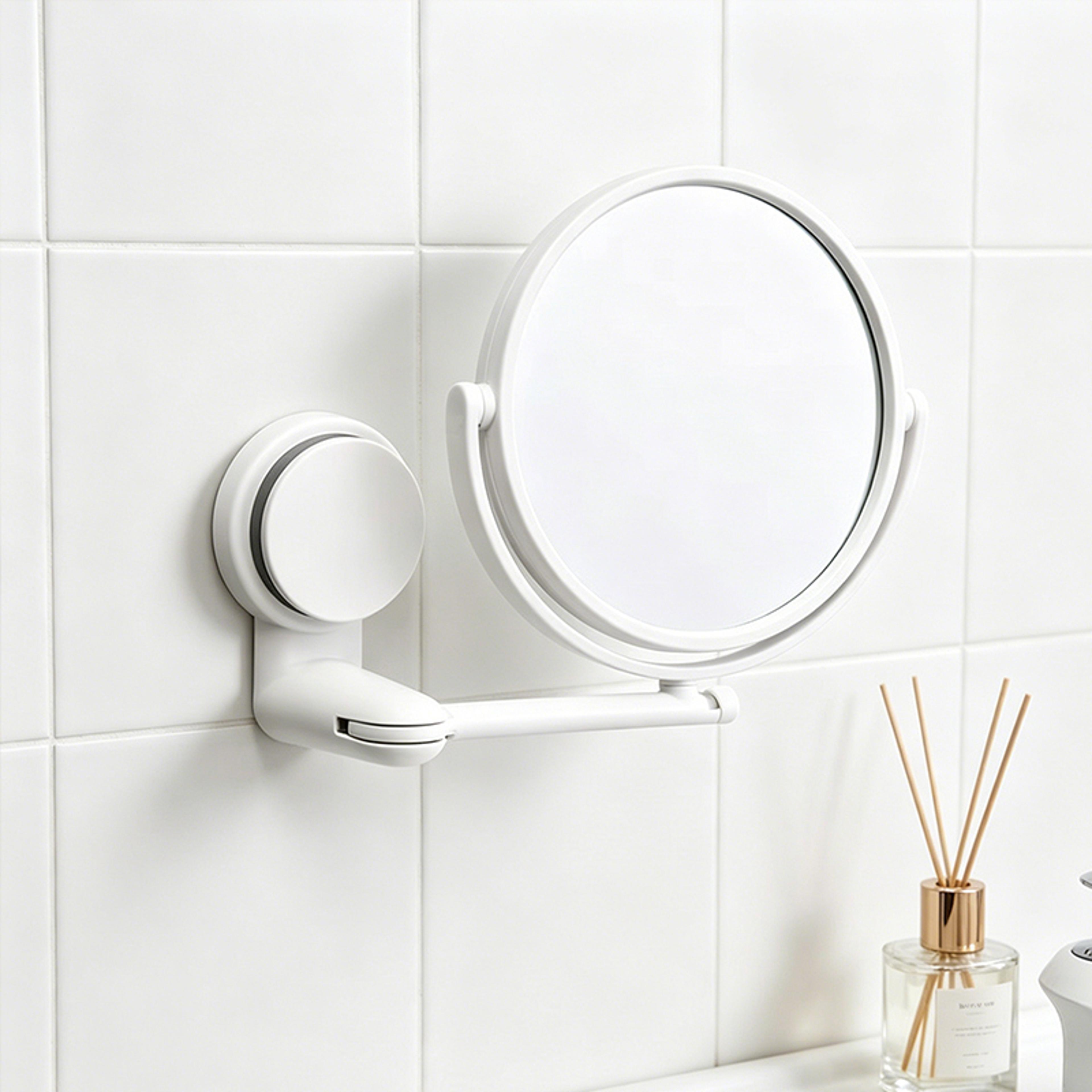 wall mounted makeup mirror with magnifying mirror double sided swivel suction design