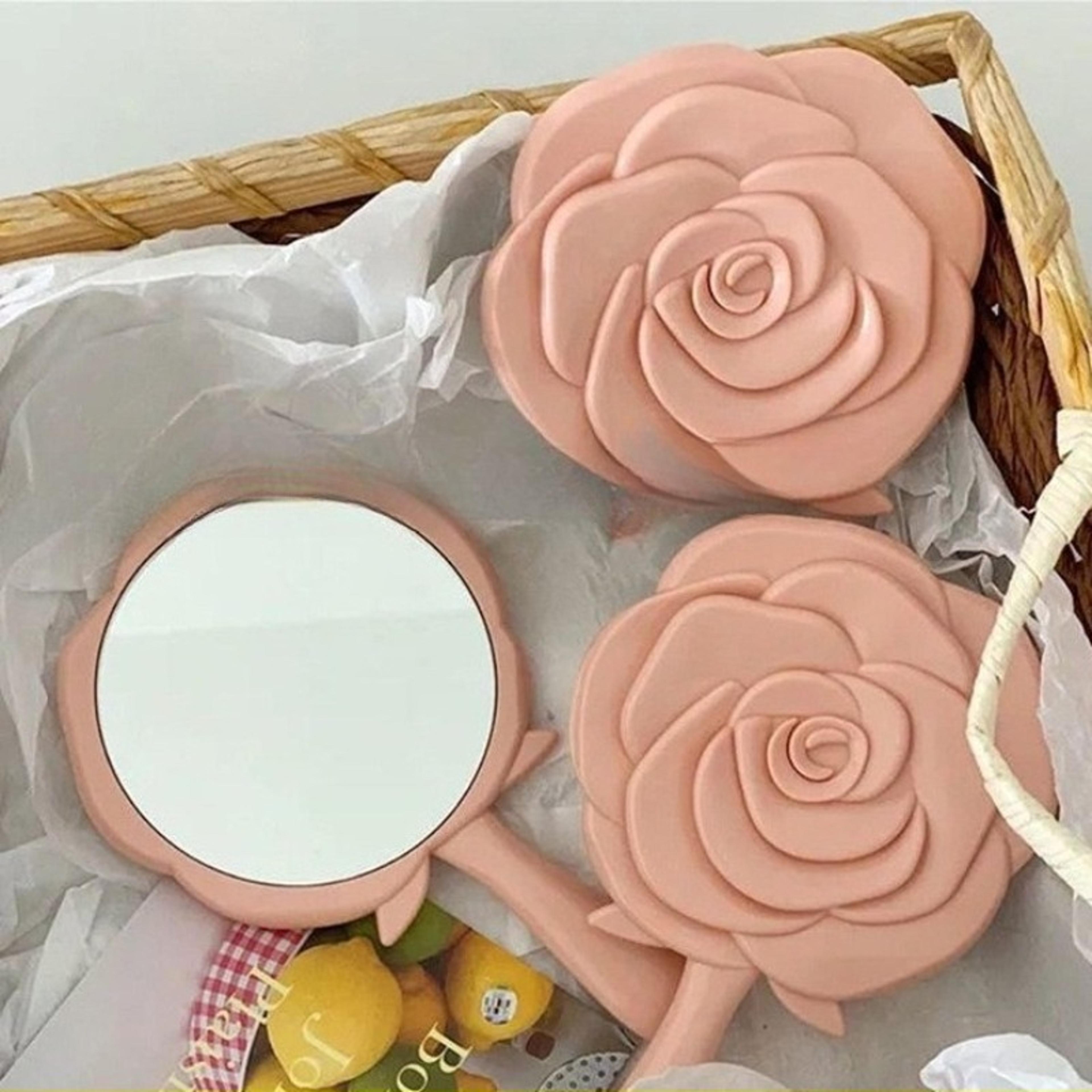 rose compact makeup mirror portable folding pocket travel cosmetic mirror for women