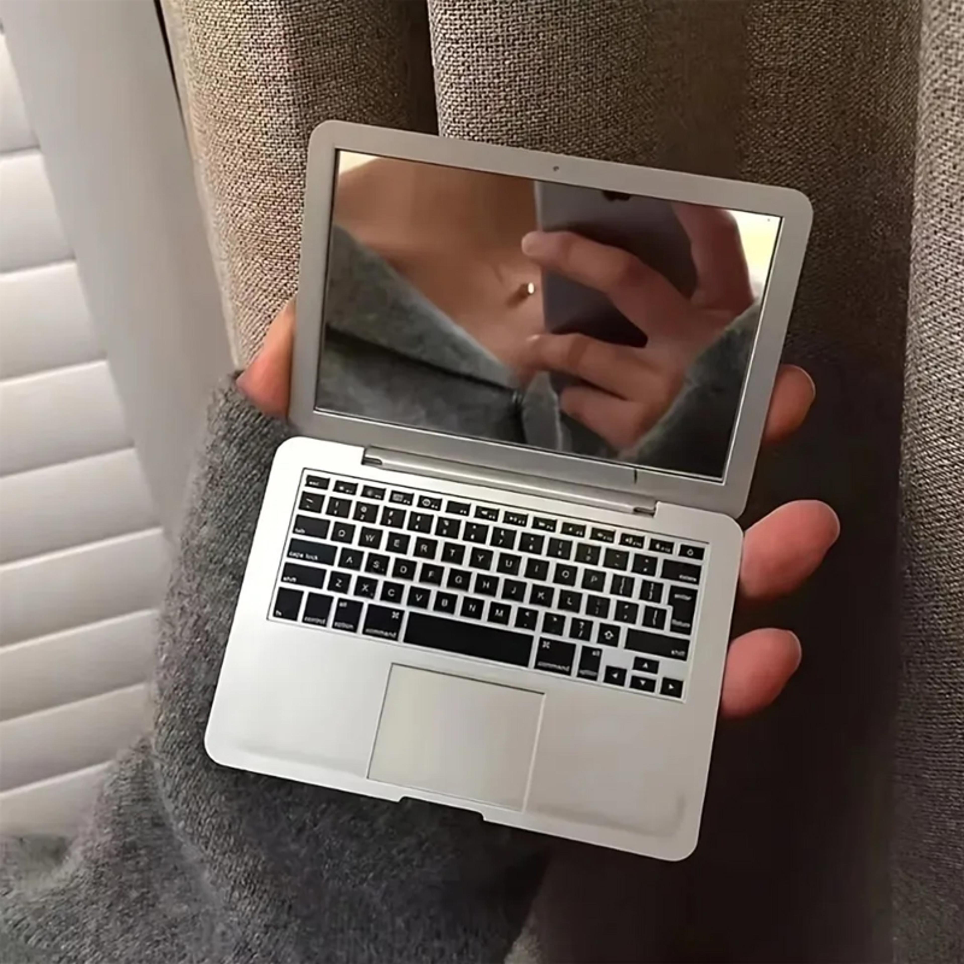cute laptop style pocket makeup mirror compact foldable travel vanity mirror