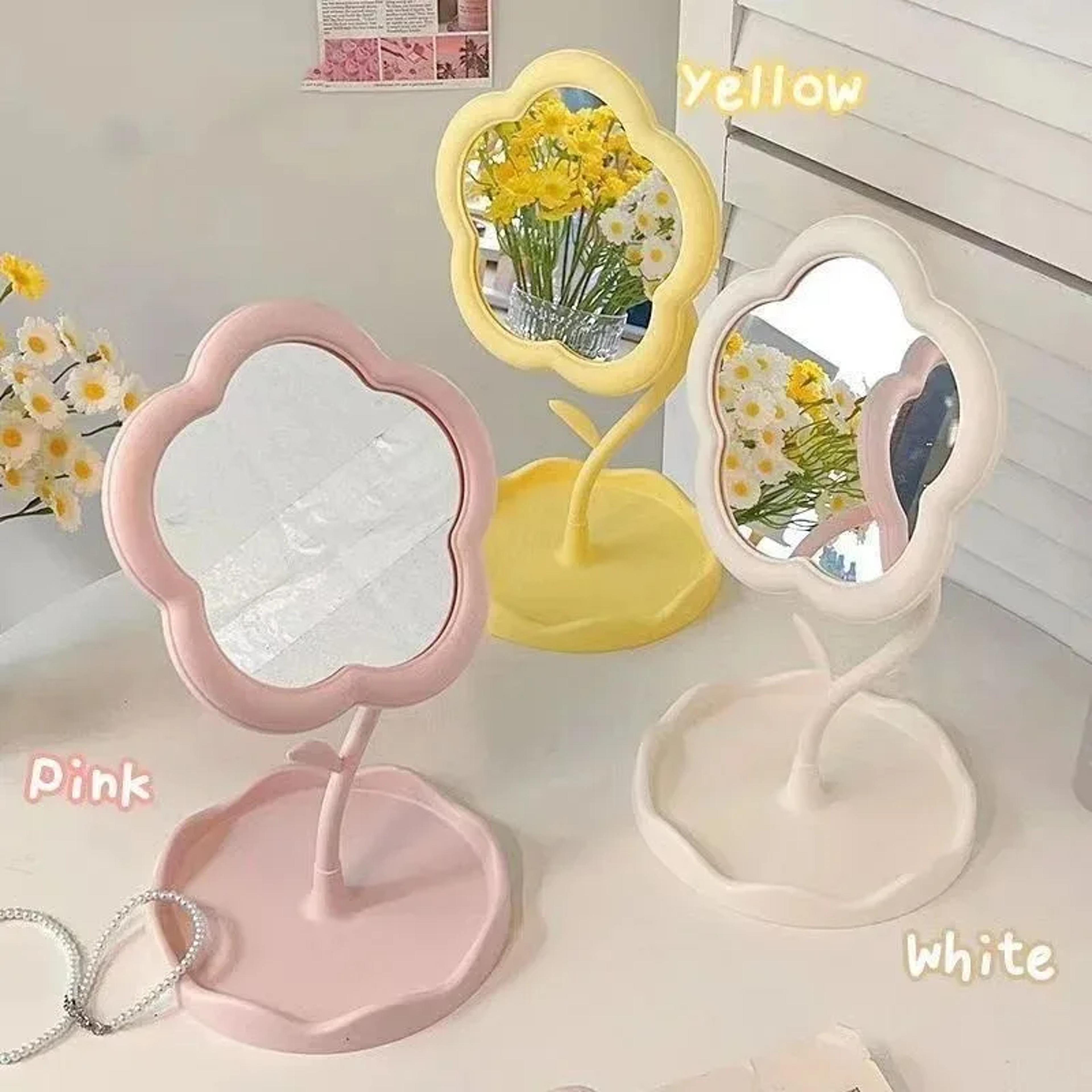 floral desktop vanity mirror round makeup mirror for bedroom, dorm & vanity table