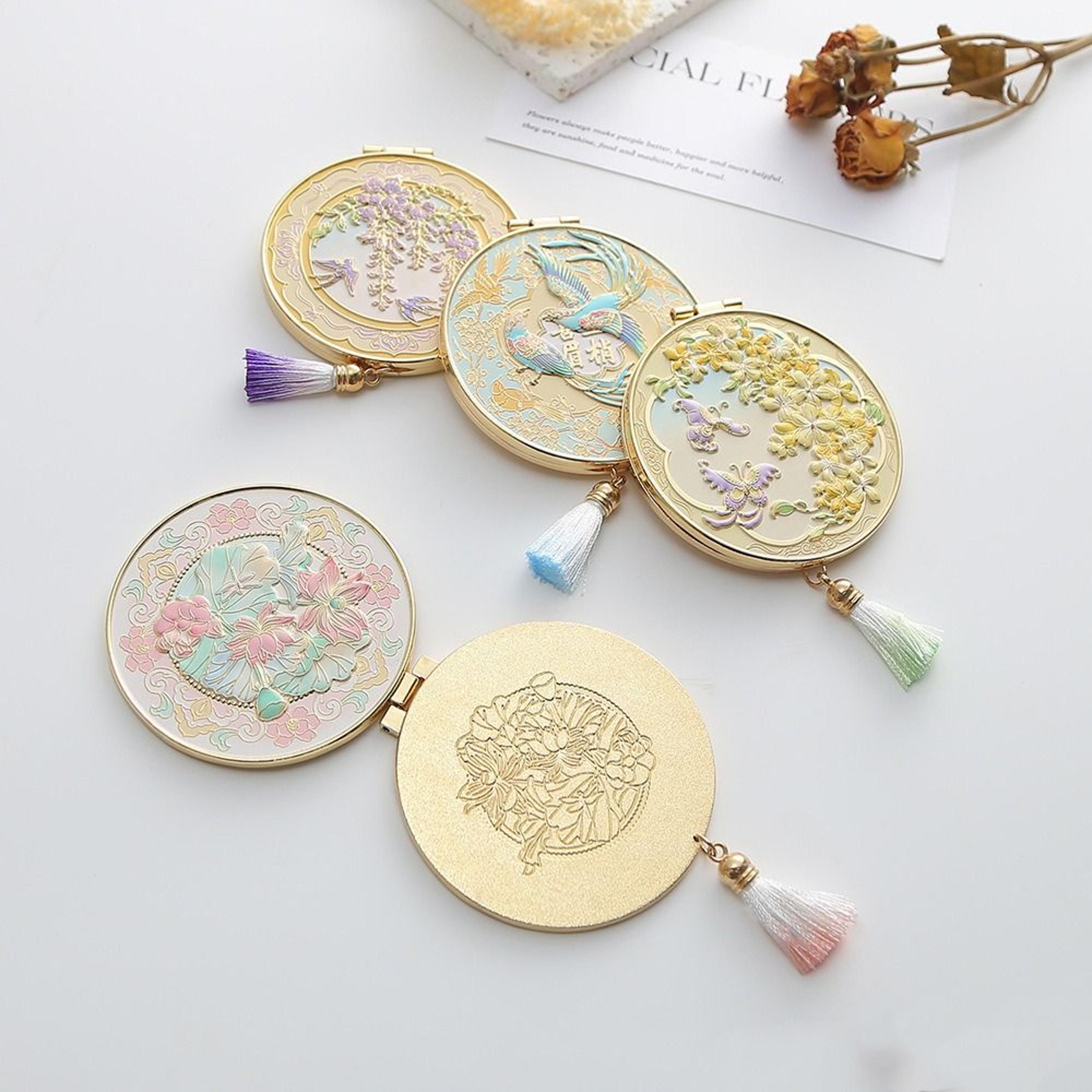 vintage compact makeup mirror portable folding metal pocket mirror for travel & everyday beauty