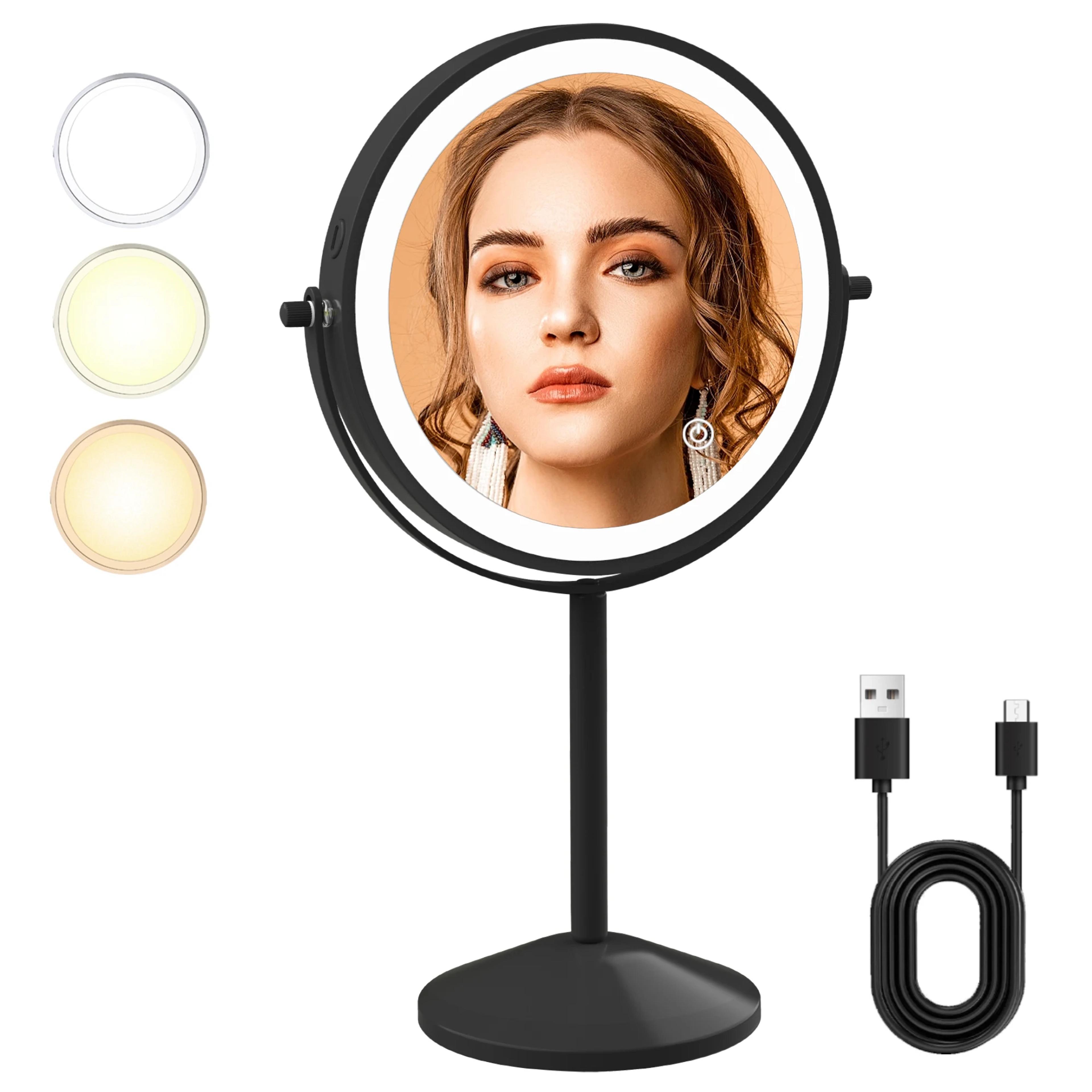 lighted makeup mirror with magnifying mirror, rechargeable led vanity mirror, 360° double sided