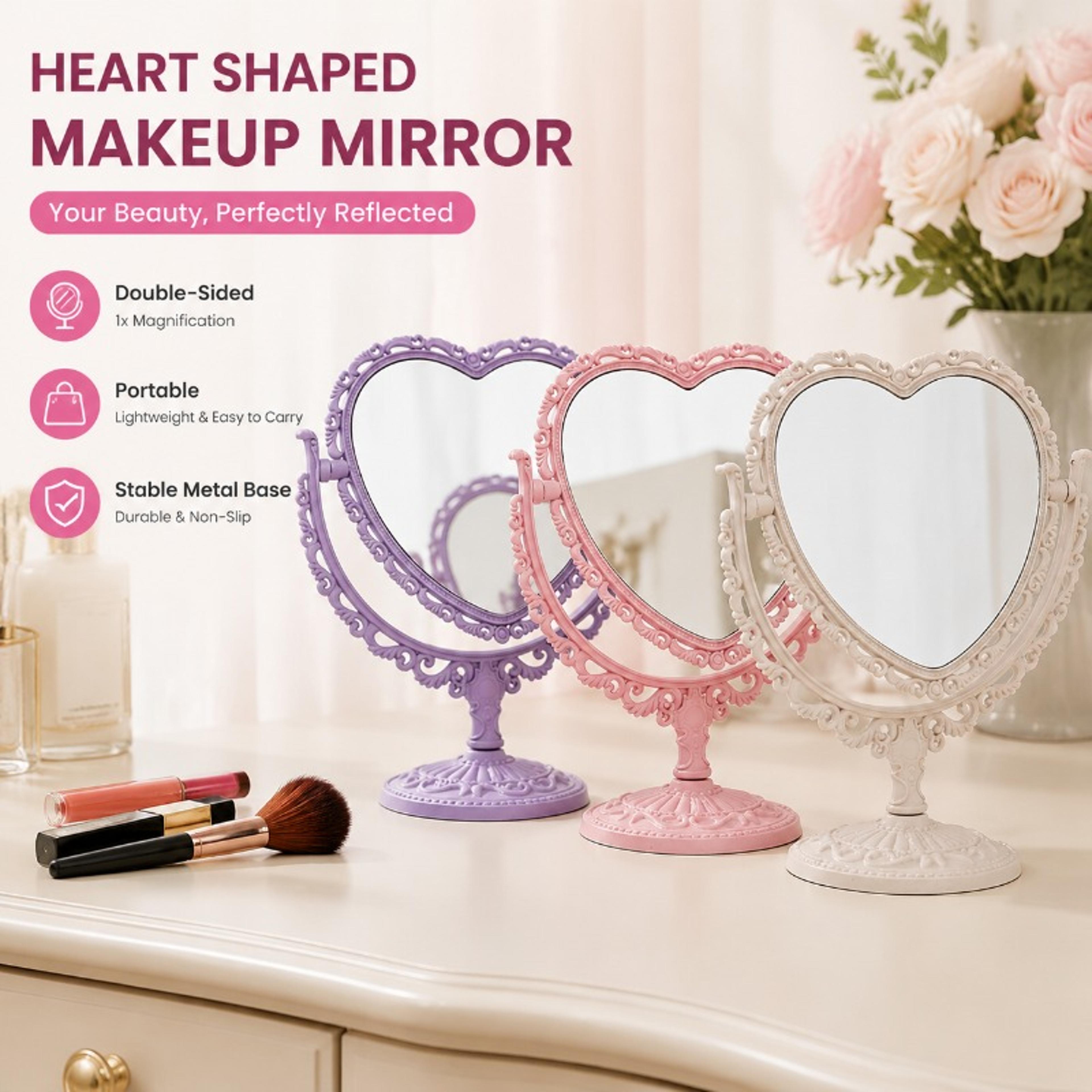 heart makeup mirror double sided desktop vanity mirror with stable metal base for women
