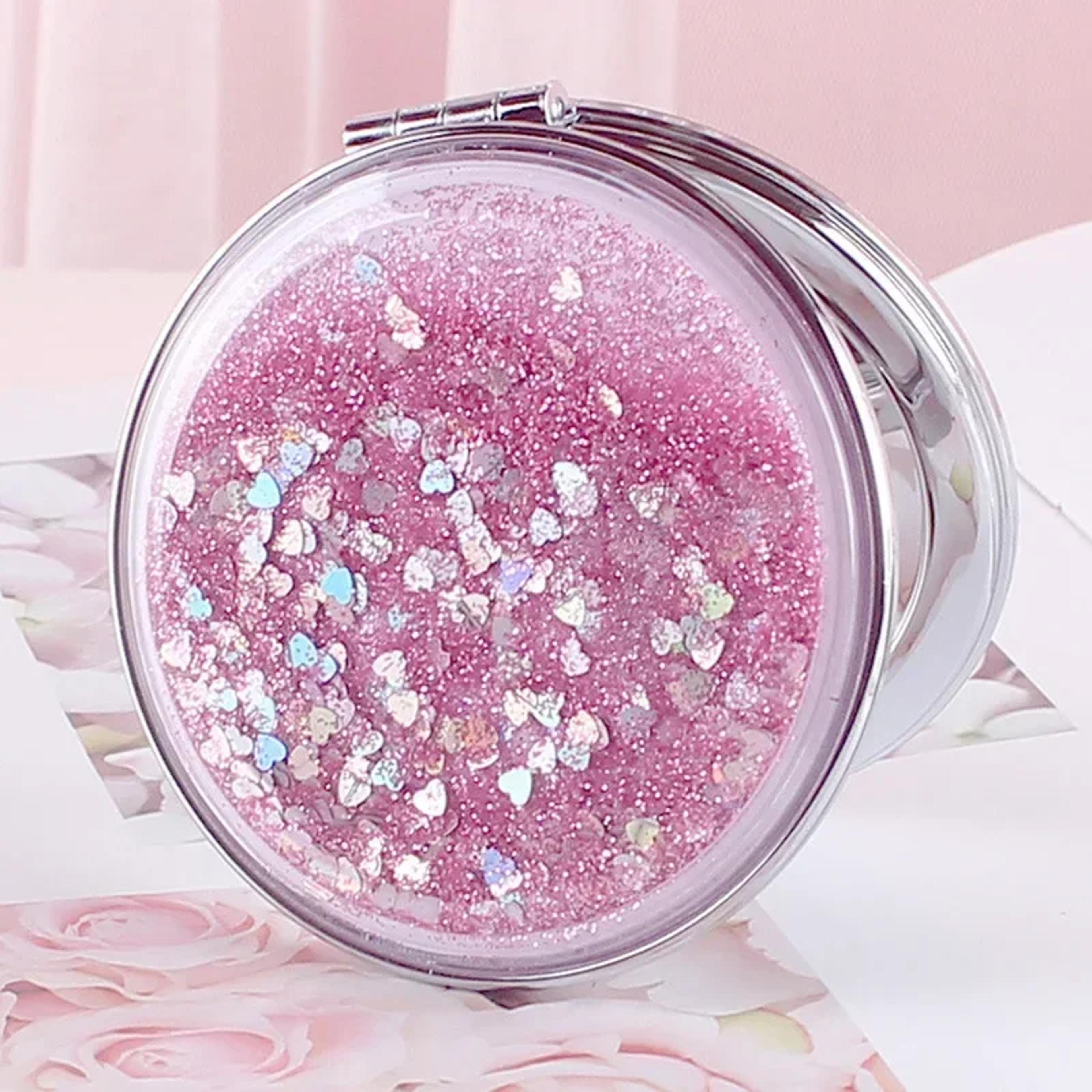 flowing sand compact pocket mirror with 2x magnifying double-sided travel makeup mirror