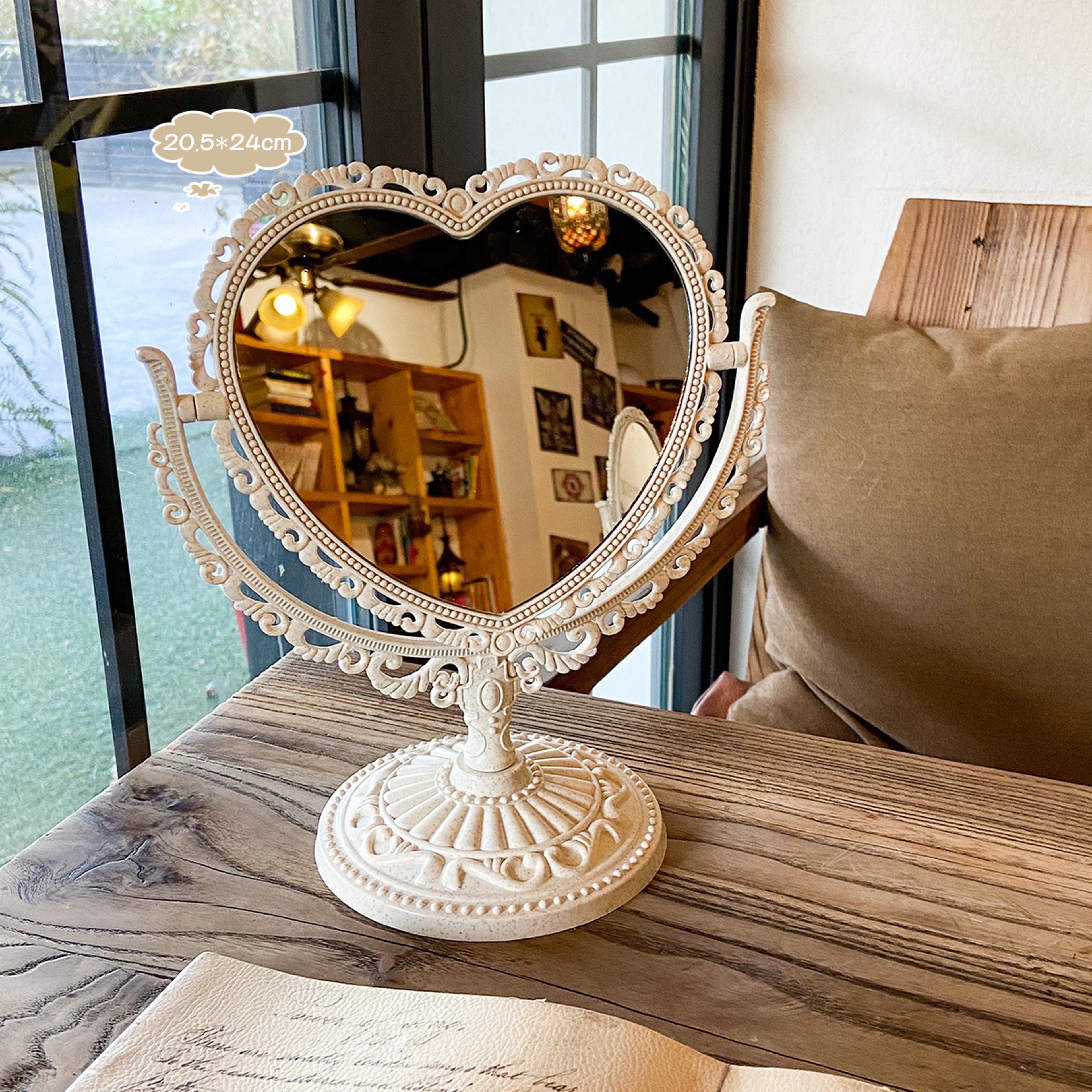 retro heart shaped vanity mirror desktop makeup mirror for bedroom, dorm & dressing table
