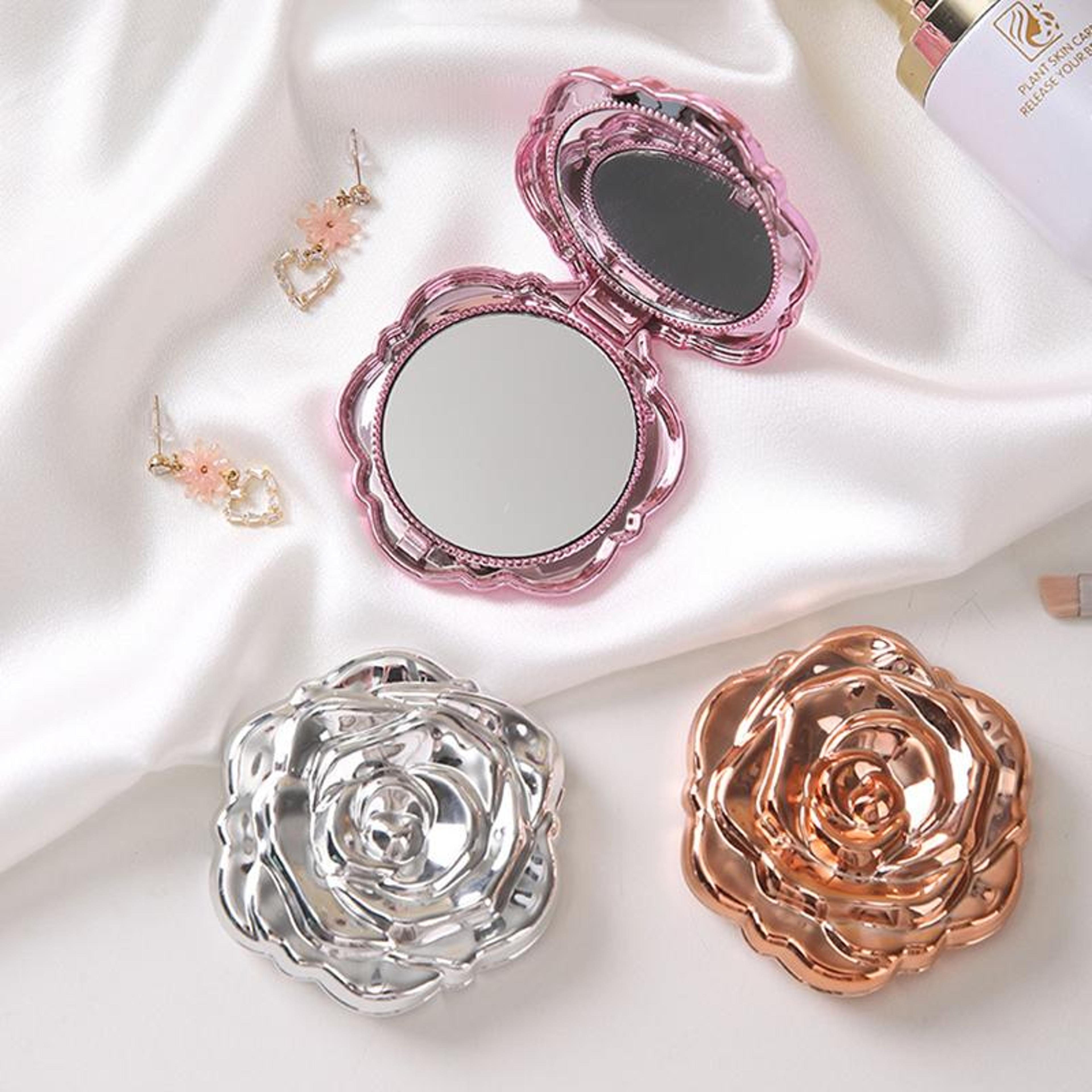 rose compact makeup mirror double sided pocket mirror for travel & everyday touch ups