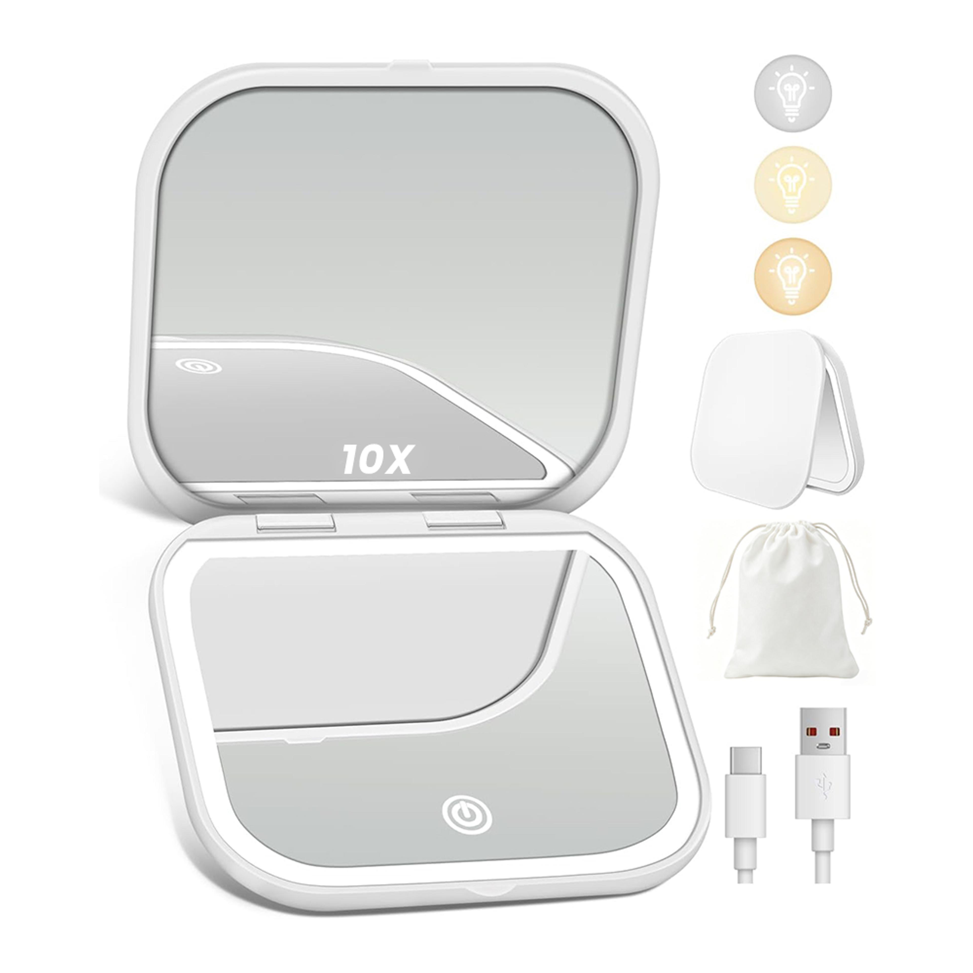 rechargeable lighted makeup mirror with 10x magnification portable travel vanity mirror