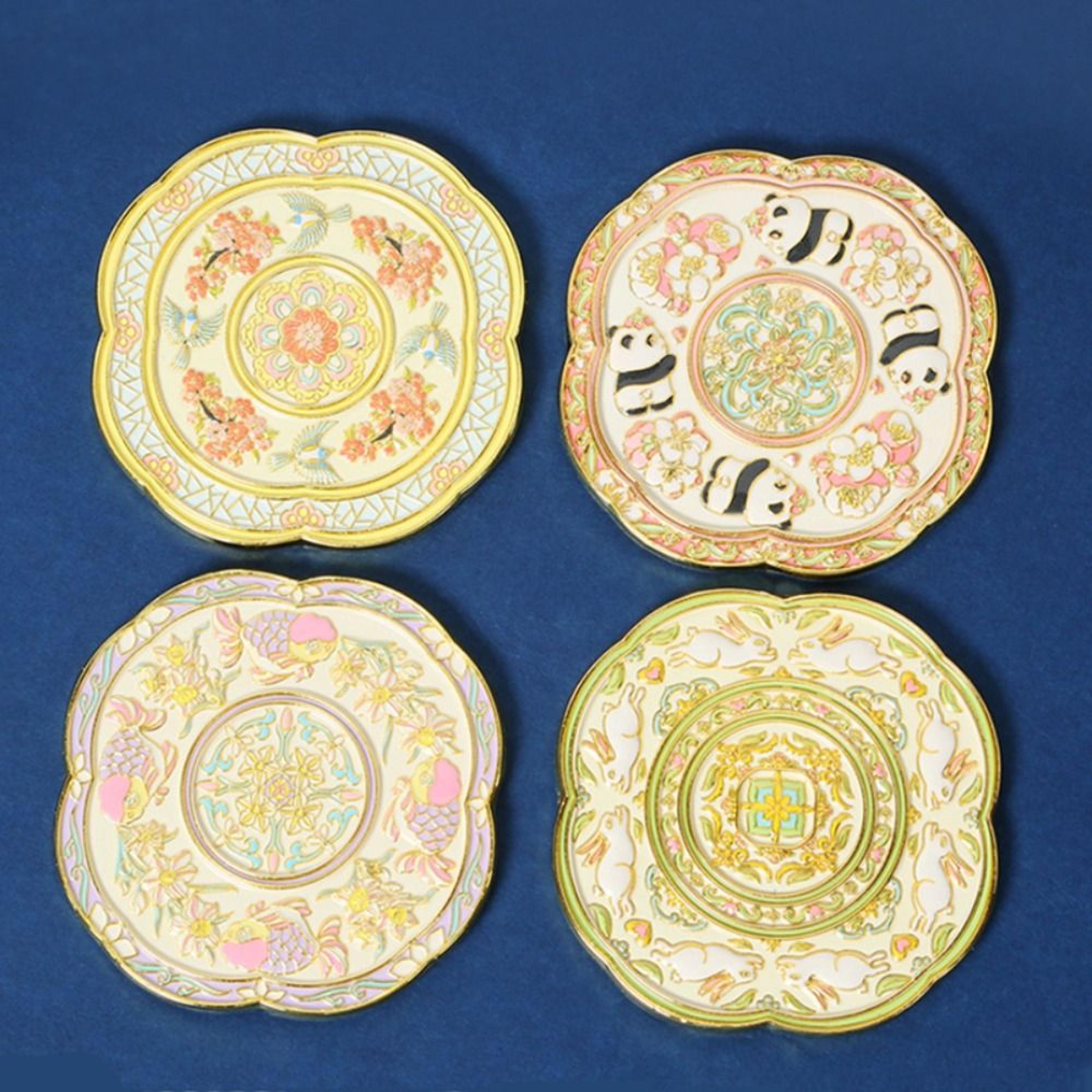 vintage handheld mirror chinese pocket mirror with embossed floral metal design