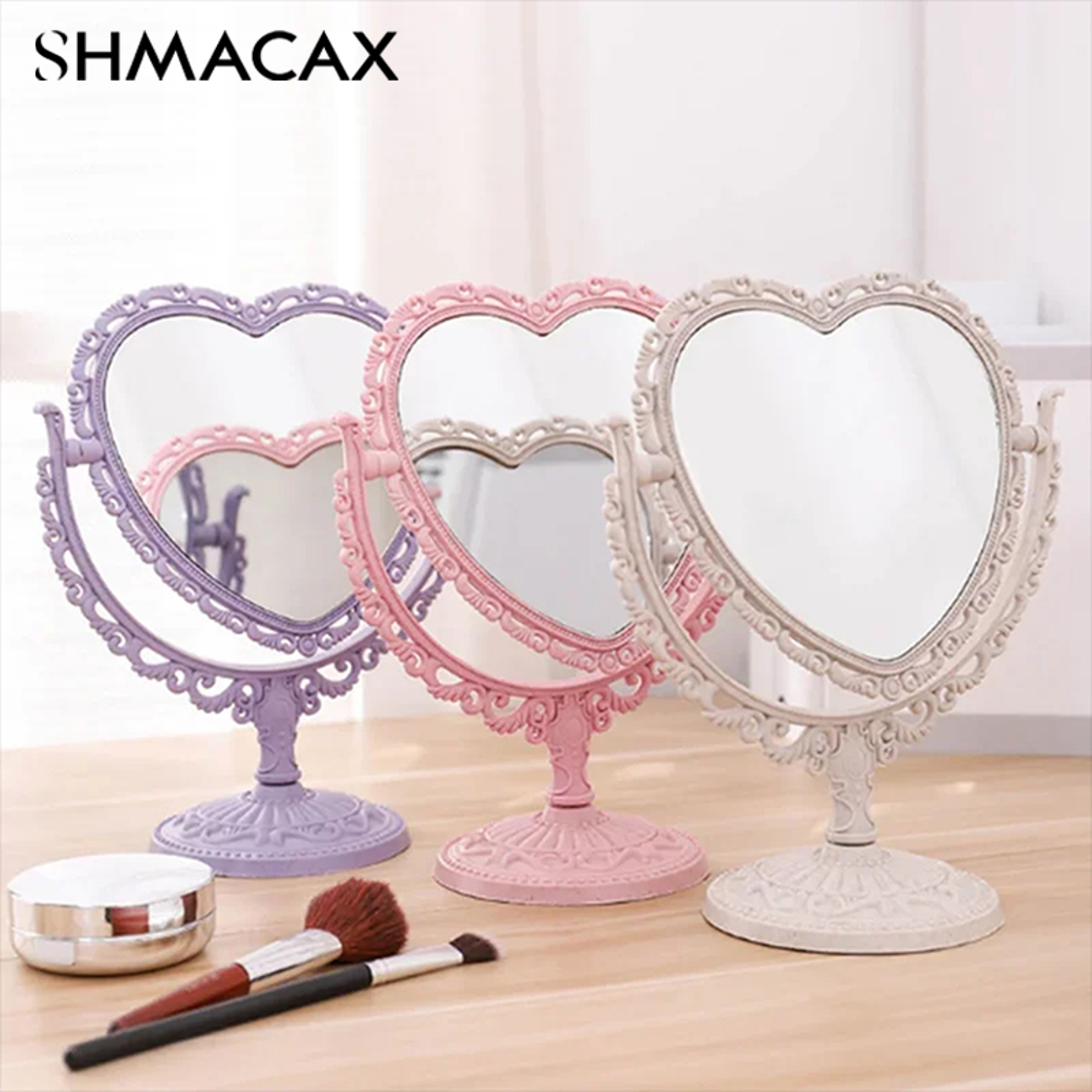 heart makeup mirror double sided desktop vanity mirror with magnifying side & stable stand