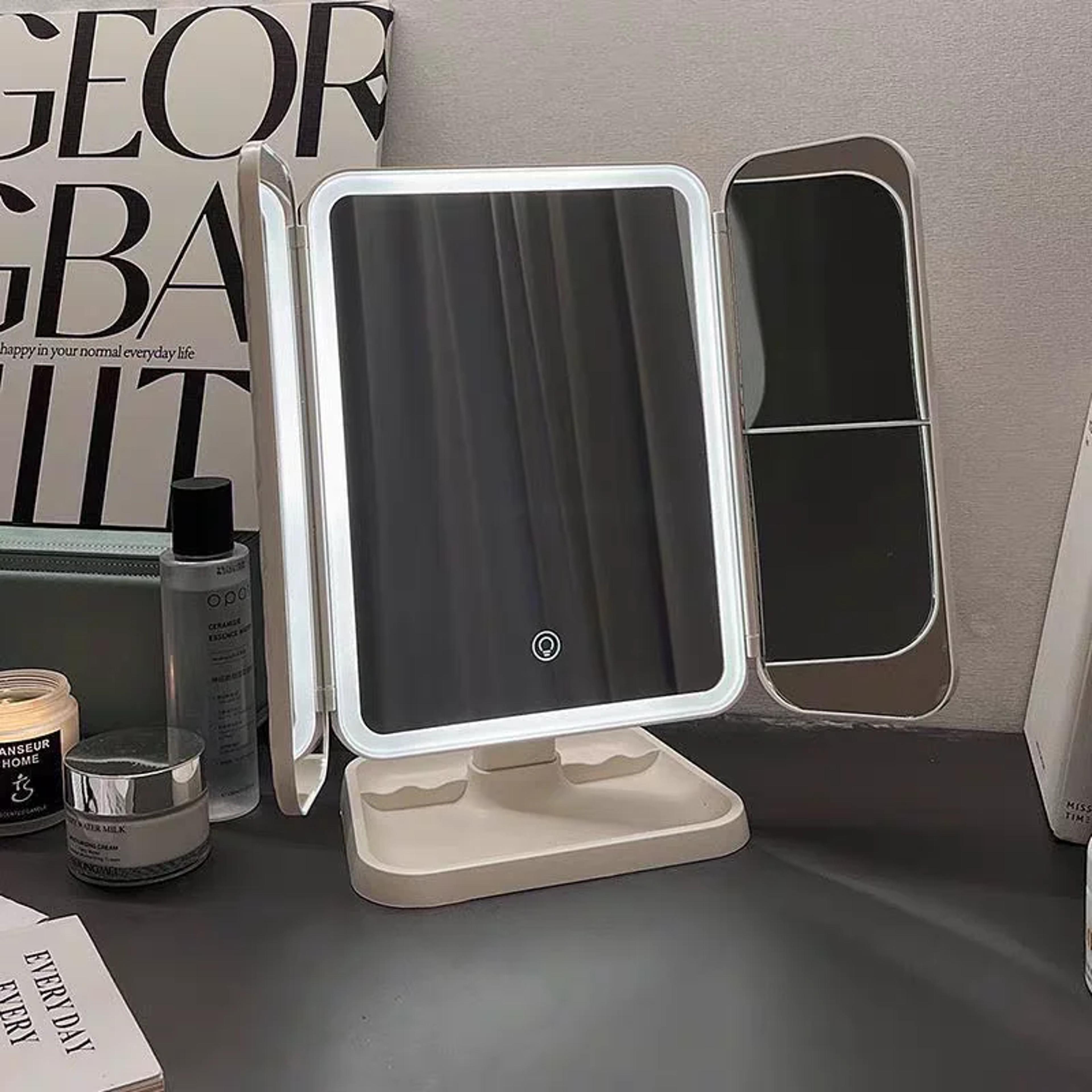 led makeup mirror with lights tri fold portable vanity mirror for flawless beauty