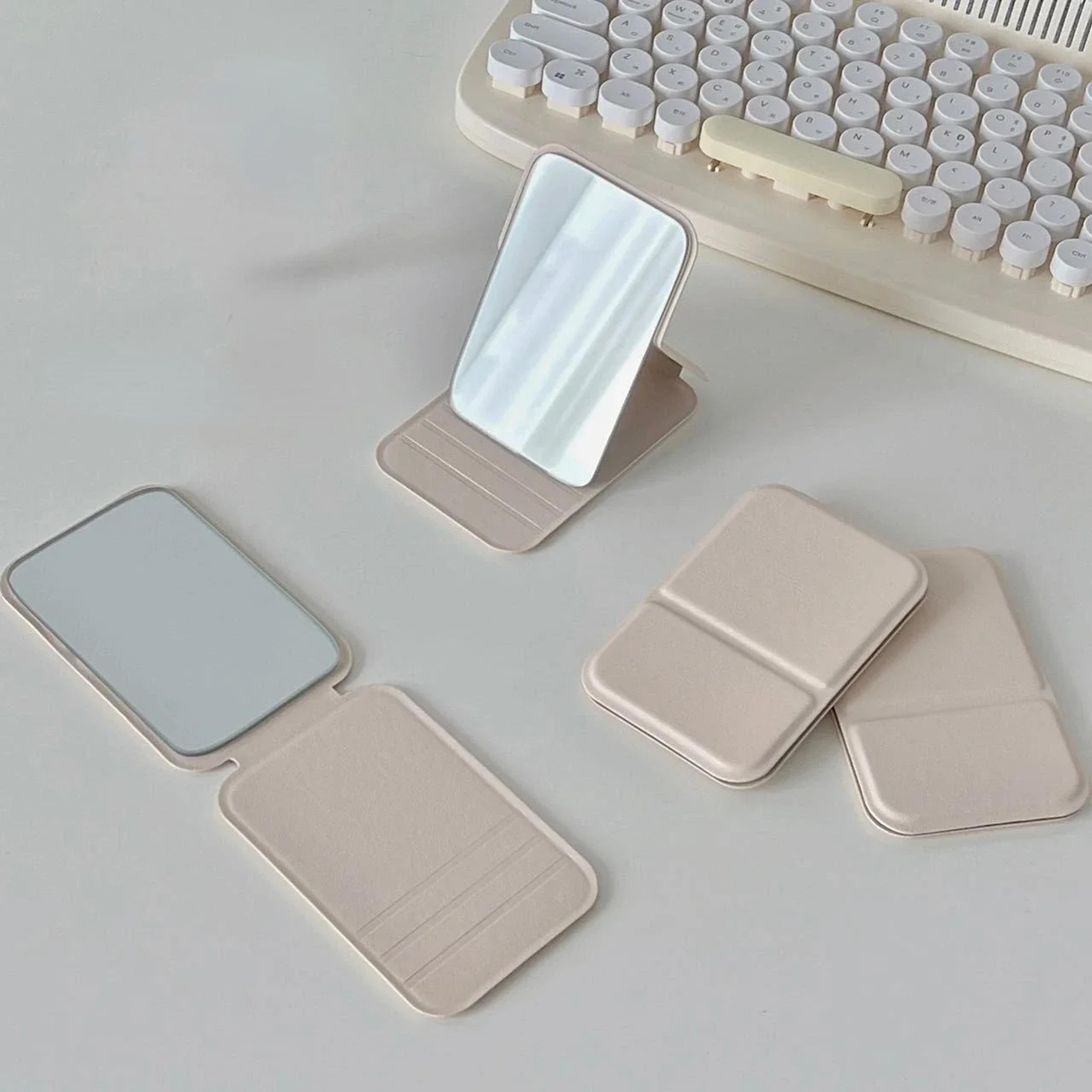 portable compact makeup mirror with pu leather cover foldable travel pocket vanity mirror