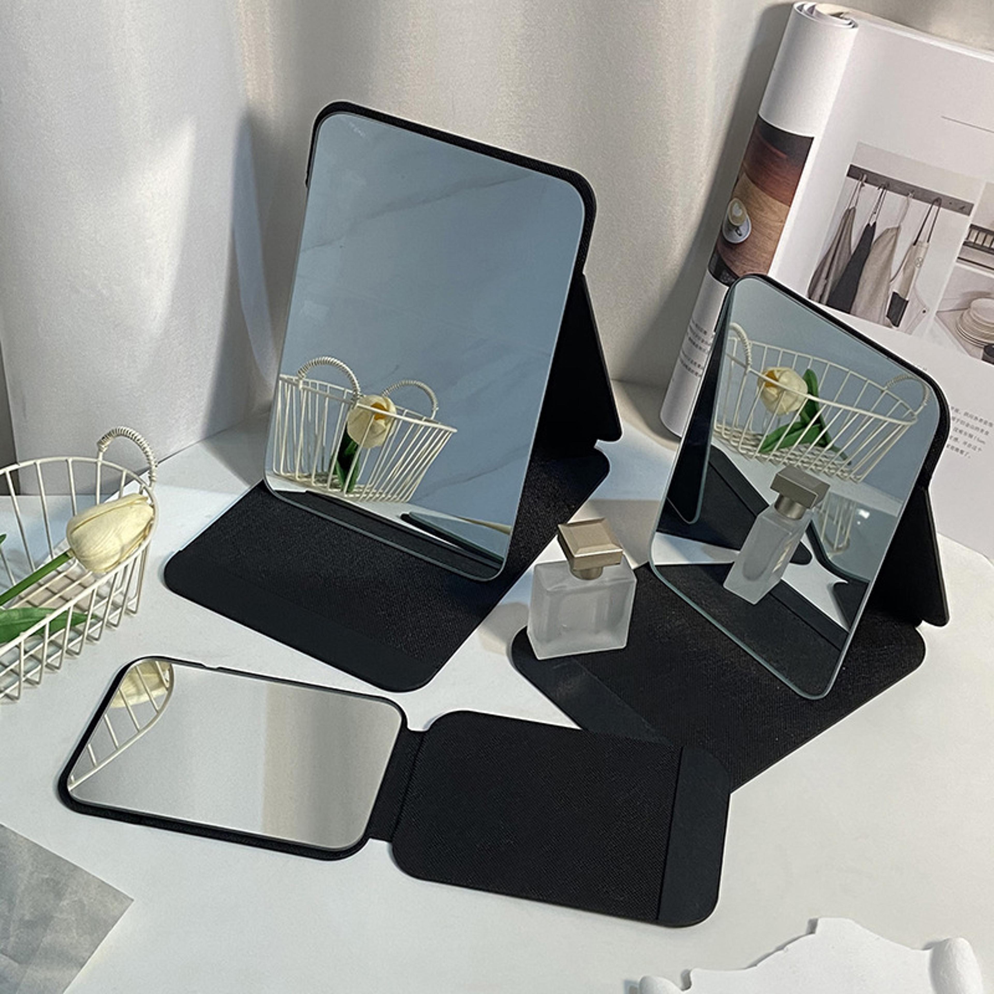 portable compact makeup mirror with pu leather cover foldable travel pocket vanity mirror.