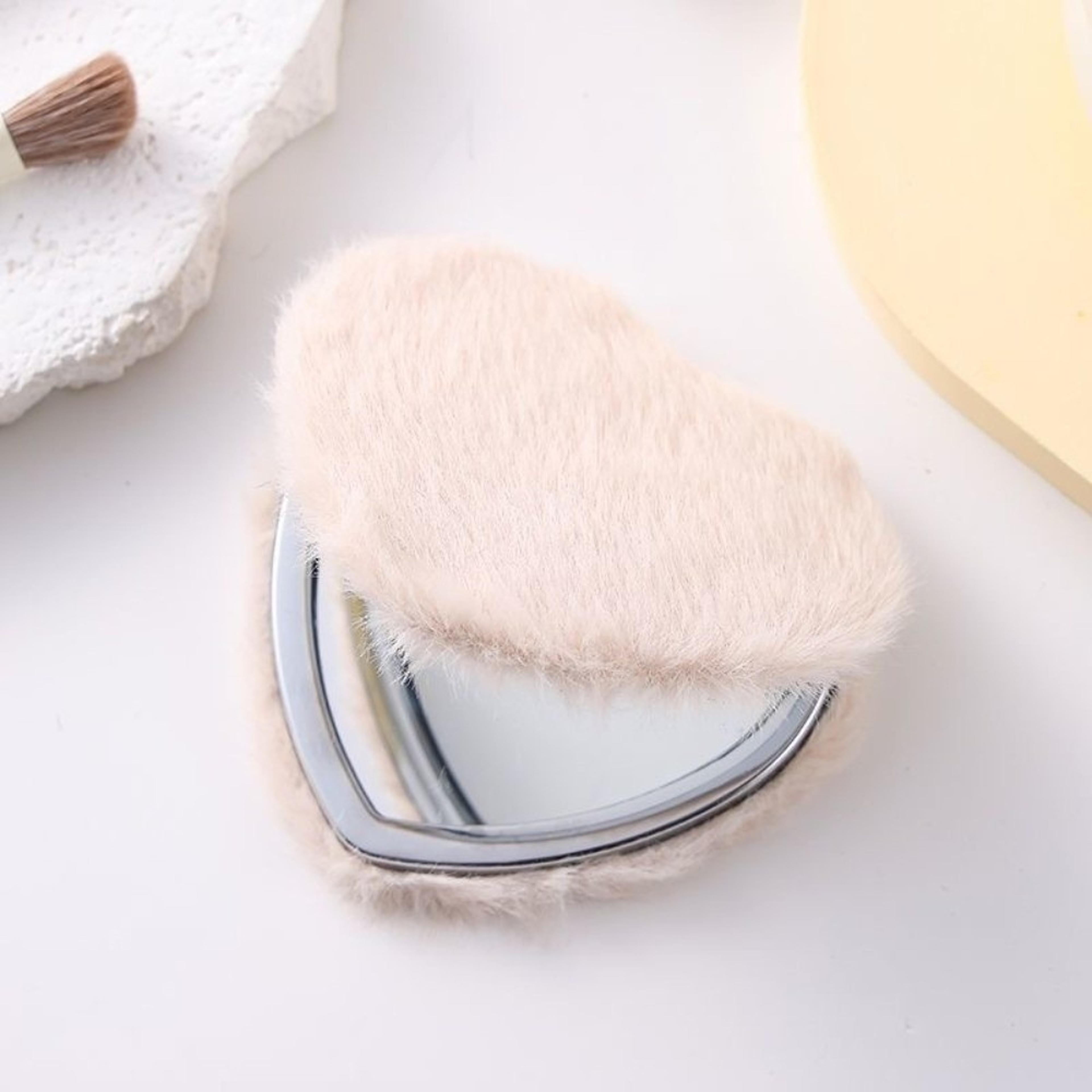 heart compact makeup mirror double-sided travel pocket mirror with magnifying glass & plush cover