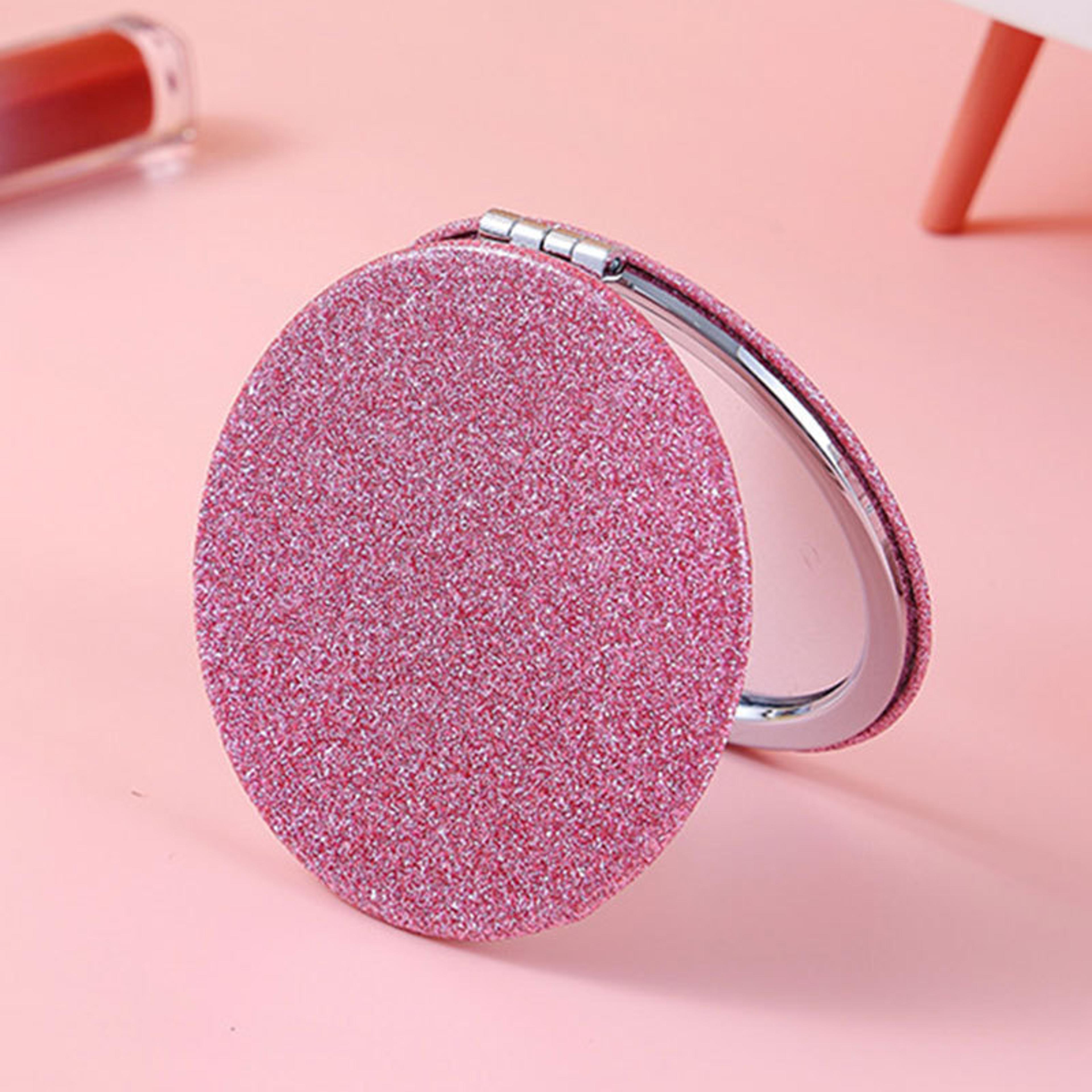 glitter compact makeup mirror double sided foldable pocket mirror with 1x and 2x magnification