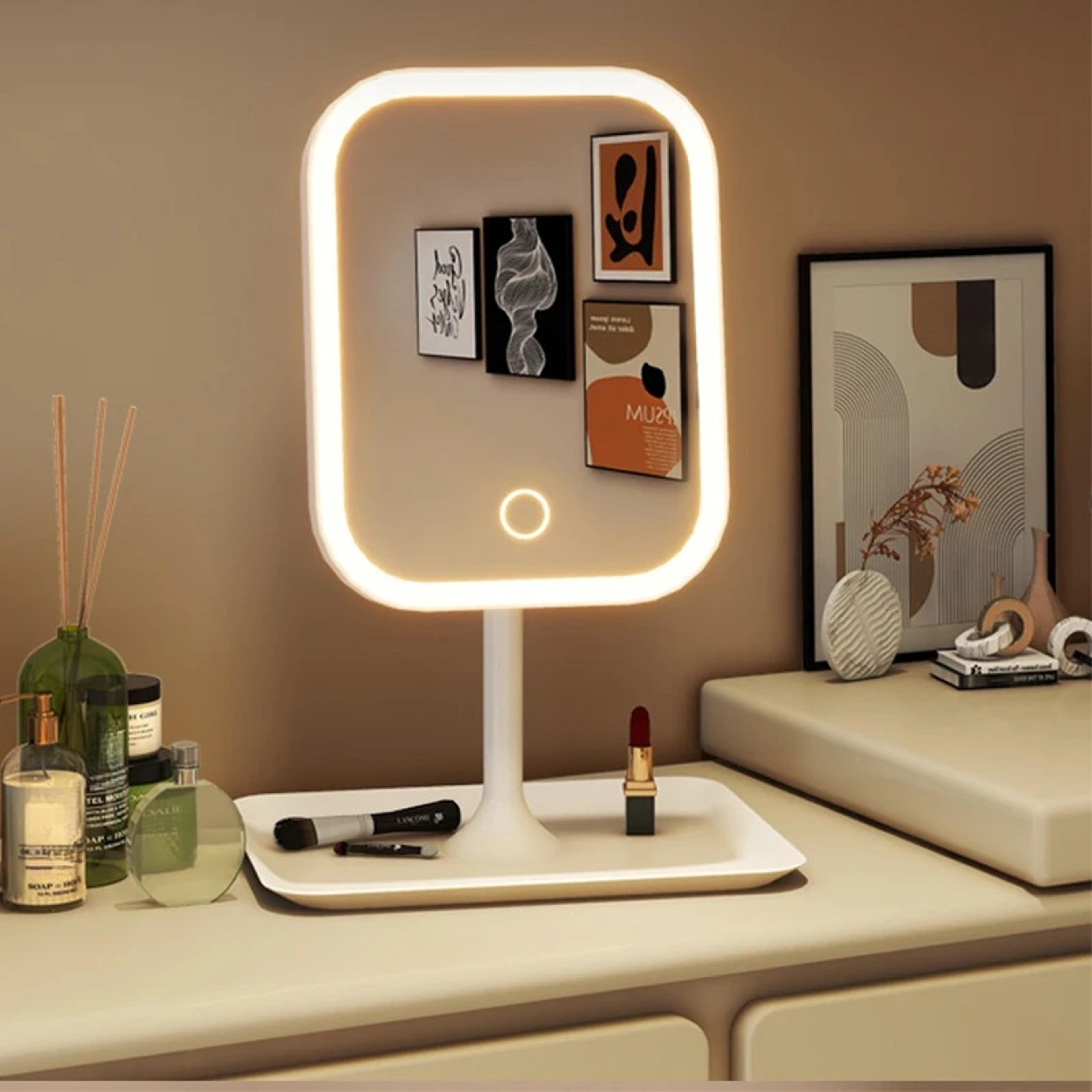 designer led makeup mirror with 3 color lights touch control desktop vanity mirror