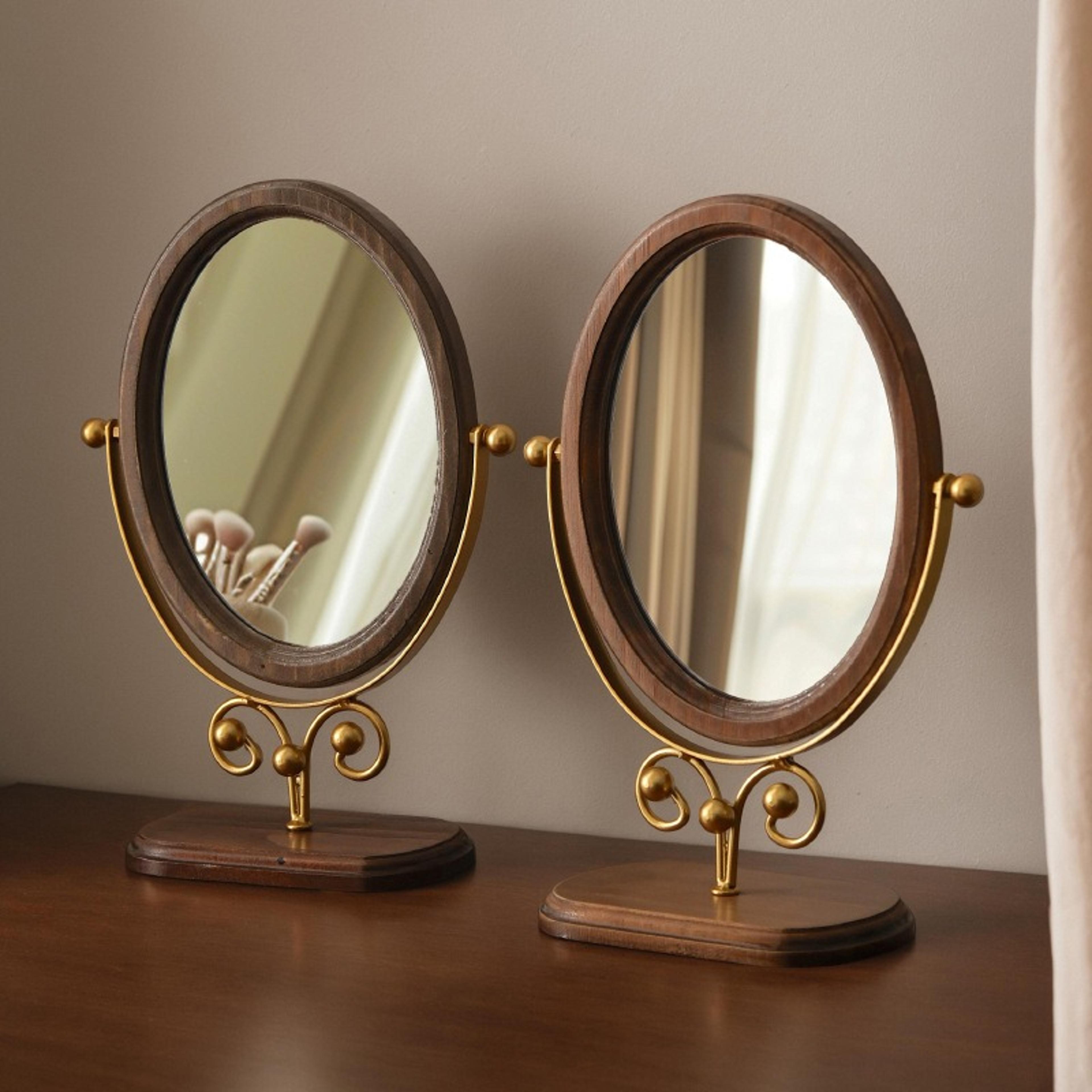 vintage wooden makeup mirror rotating desktop vanity mirror with classic wooden stand