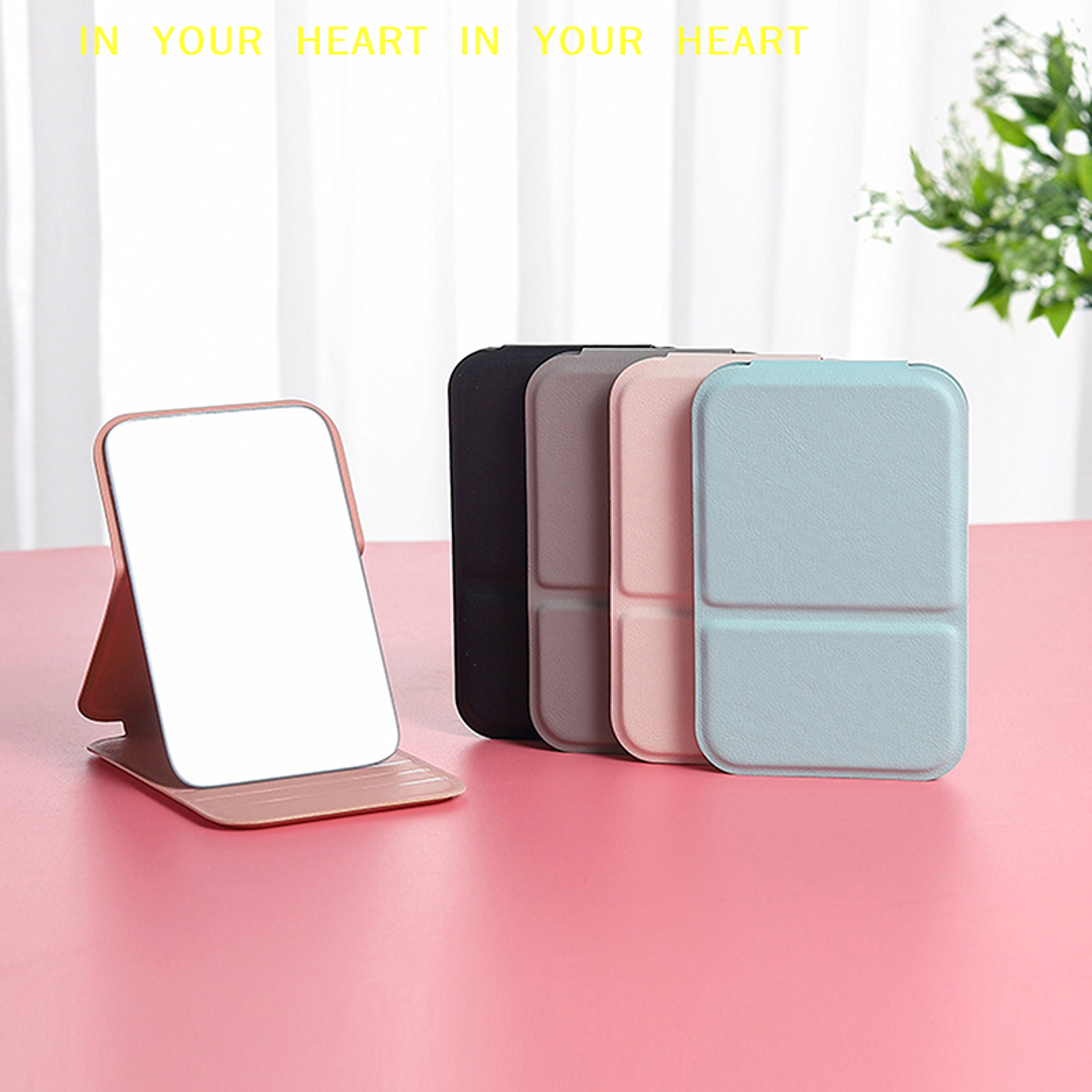 portable compact makeup mirror foldable travel vanity mirror with pu leather cover