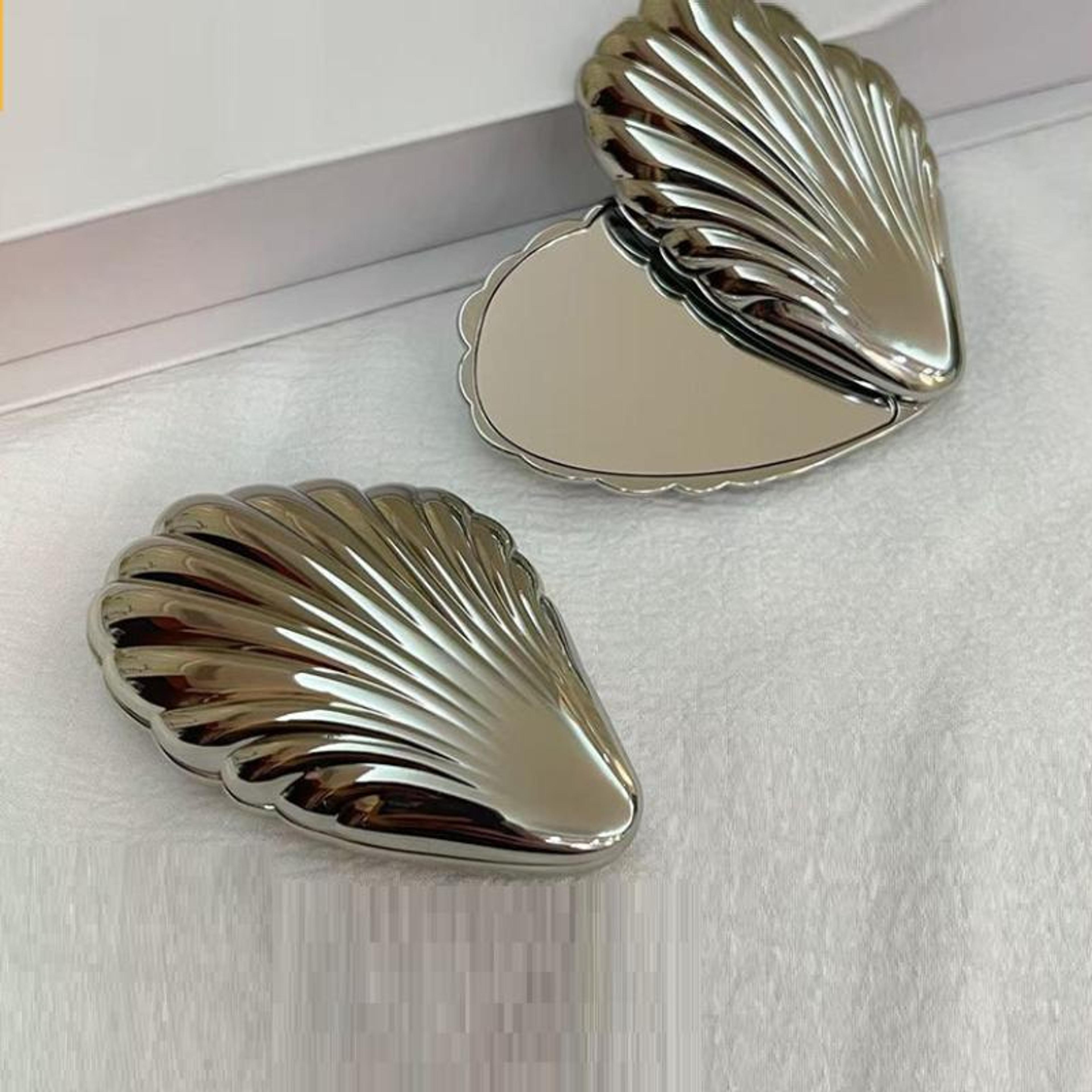 seashell compact makeup mirror metal foldable travel makeup mirror double-sided pocket mirror