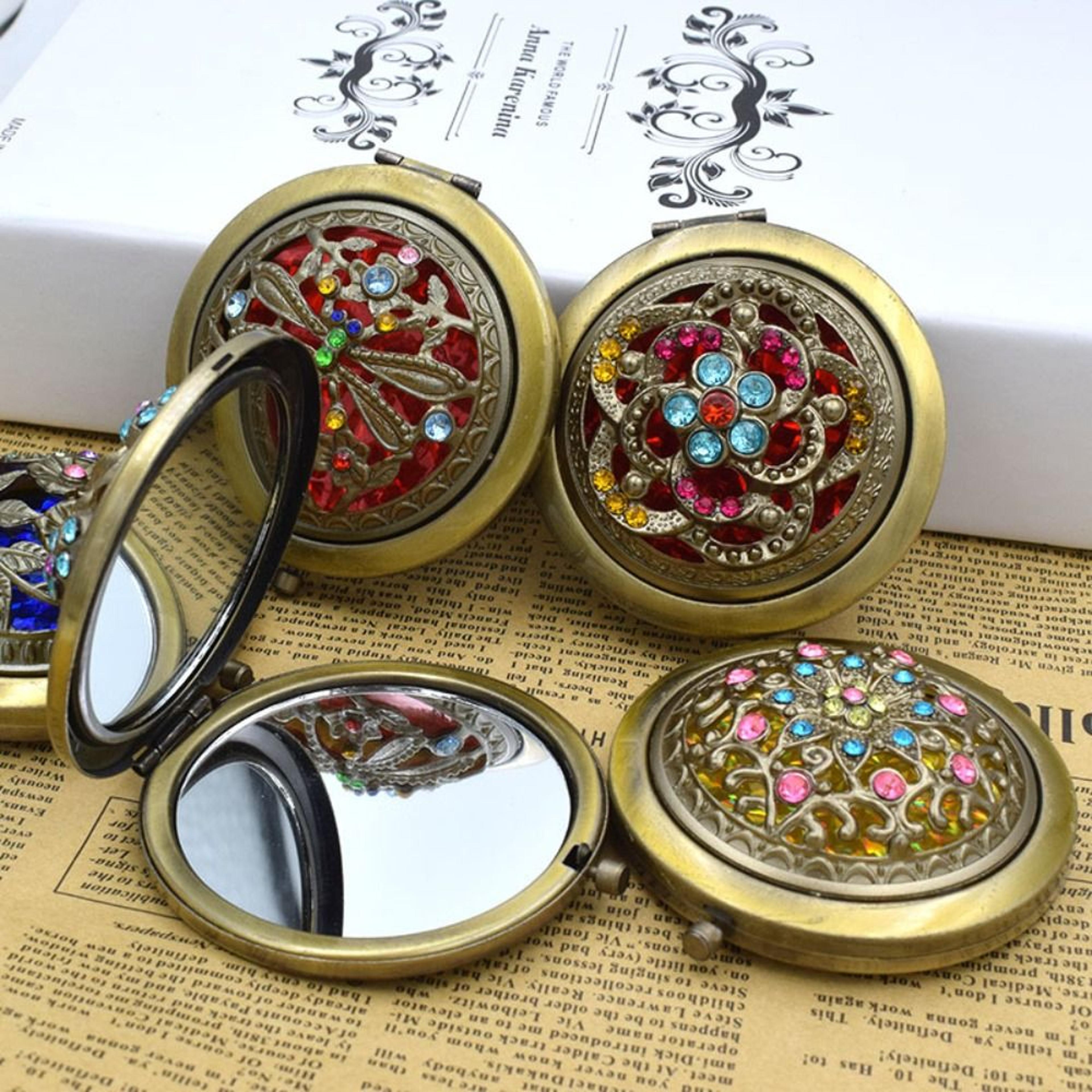 vintage compact mirror double sided floral pocket makeup mirror for travel