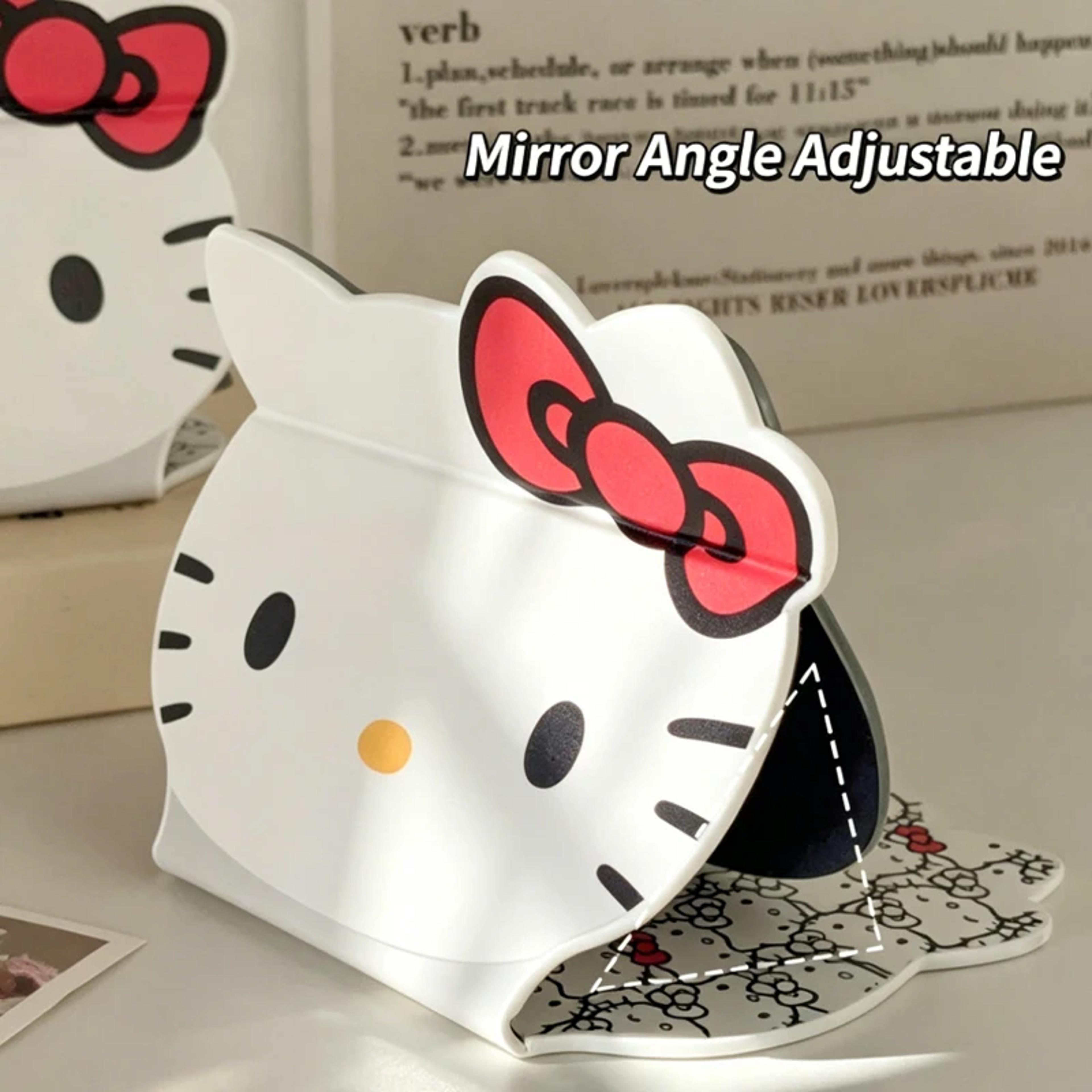 hello kitty makeup mirror with adjustable stand, portable pocket folding vanity mirror