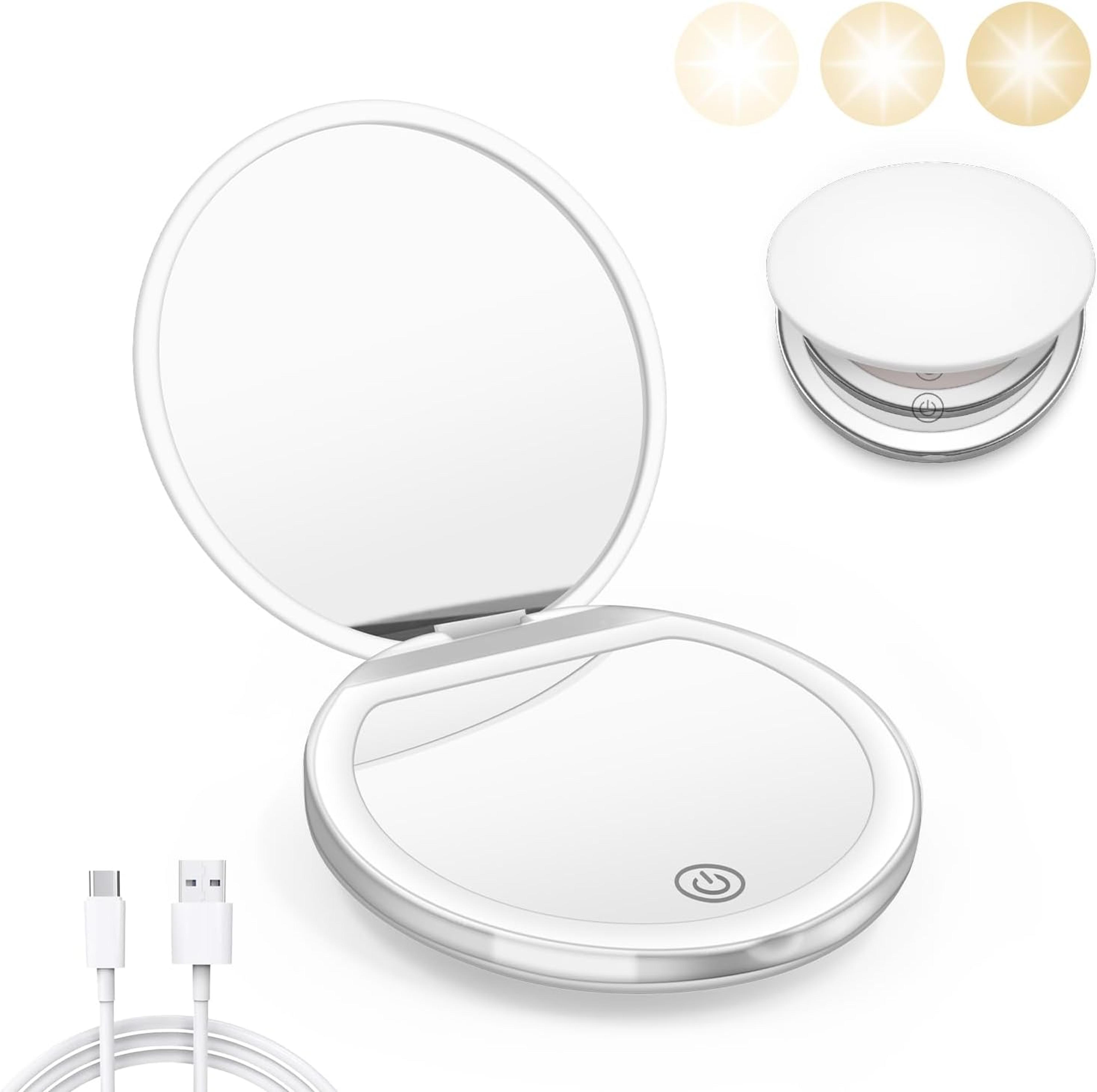 rechargeable led makeup mirror with magnification portable travel lighted compact mirror