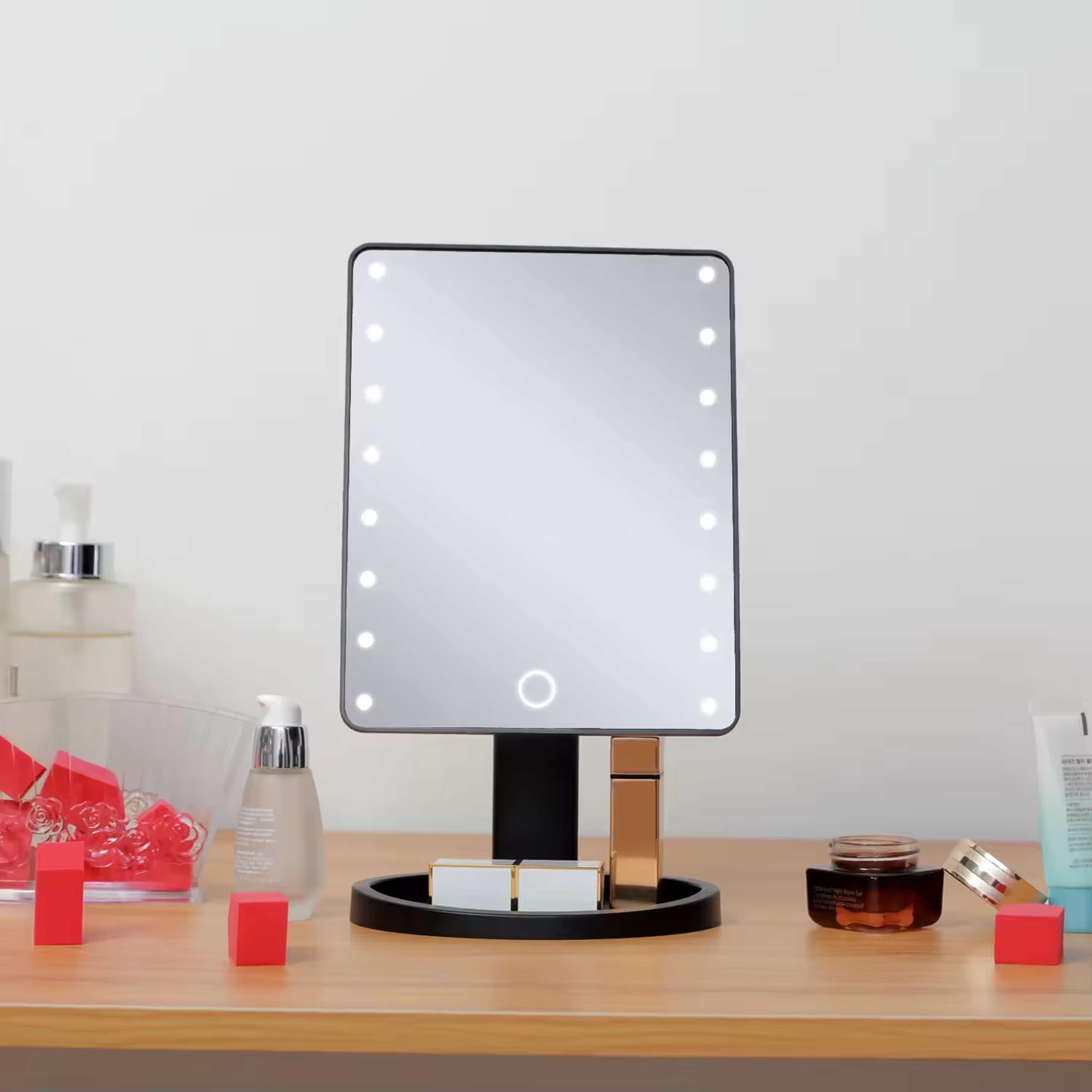 led vanity mirror with touch screen, adjustable brightness & 360° rotating lighted makeup mirror
