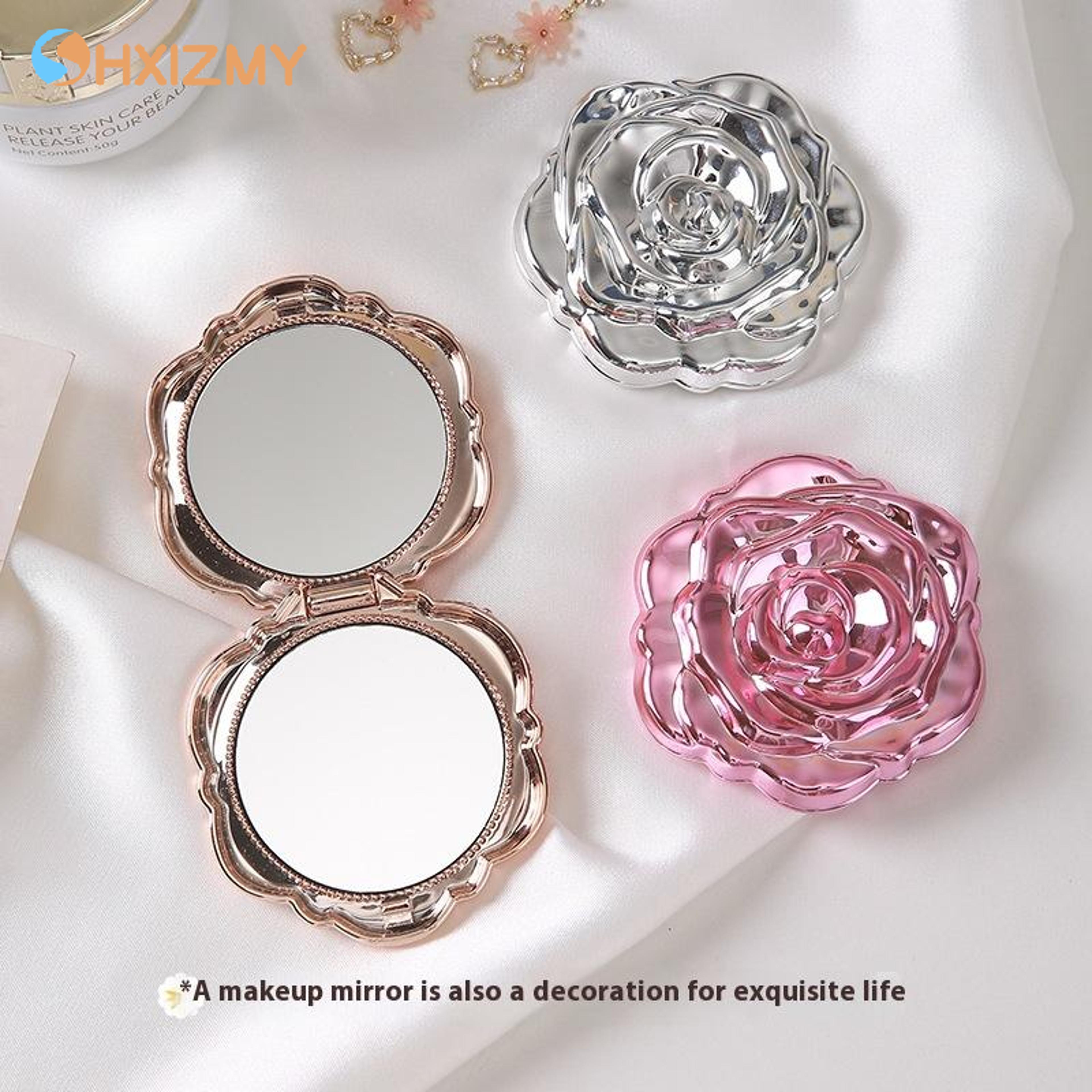 retro rose compact makeup mirror double sided pocket travel mirror for purse & makeup touch ups