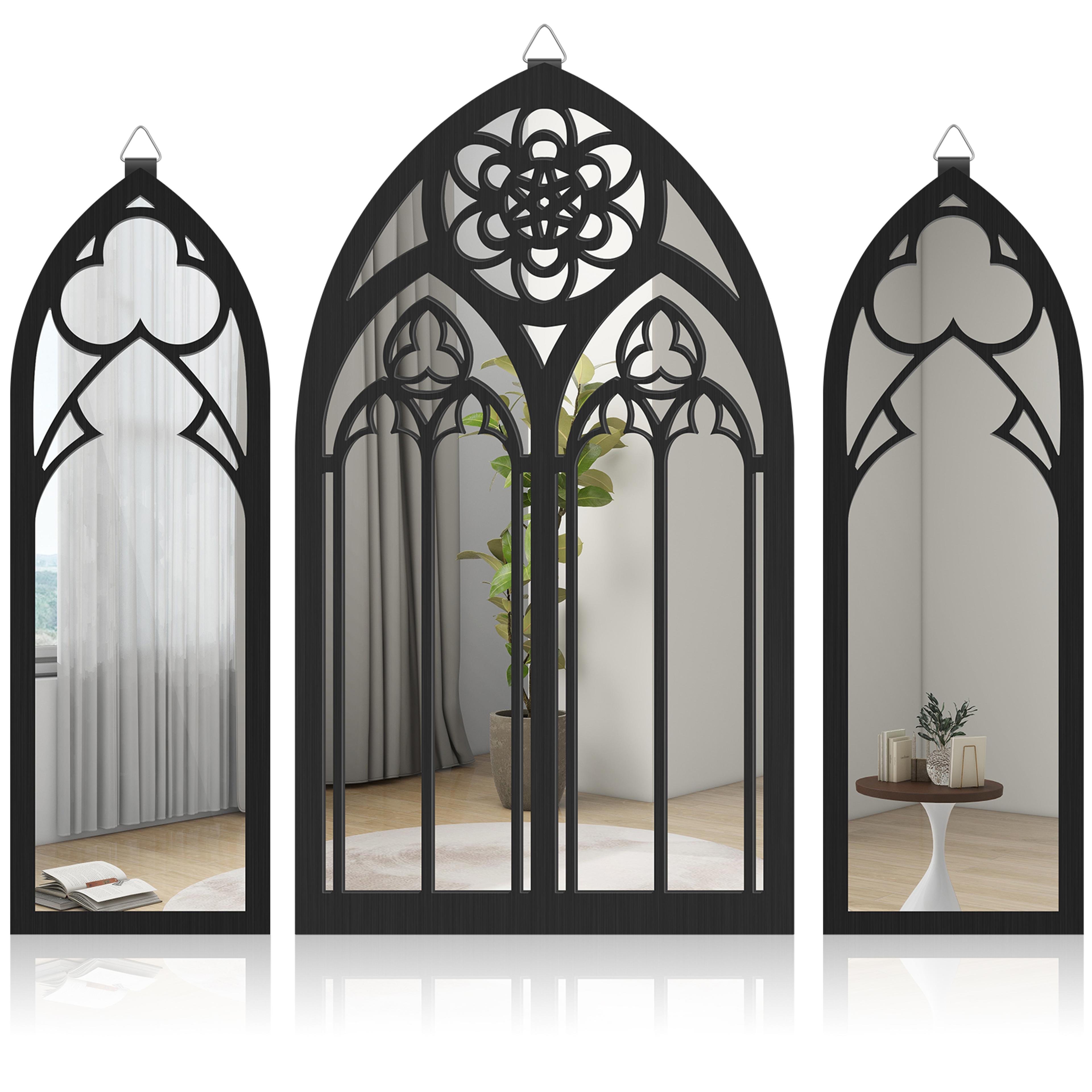 vintage gothic wall mirror set with cathedral arch design for bedroom & living room decor