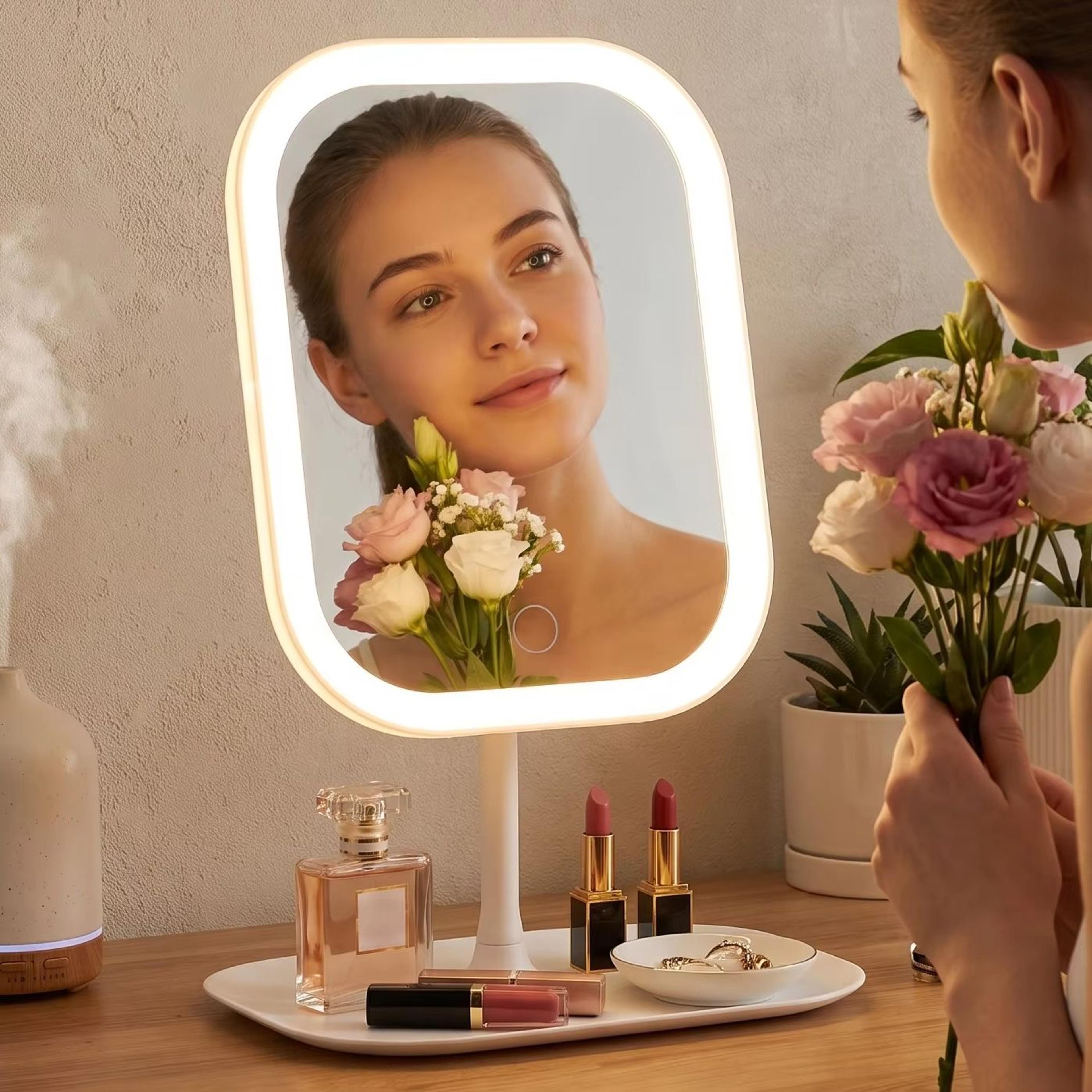 portable led makeup mirror with 3 color lights touch control desktop vanity mirror