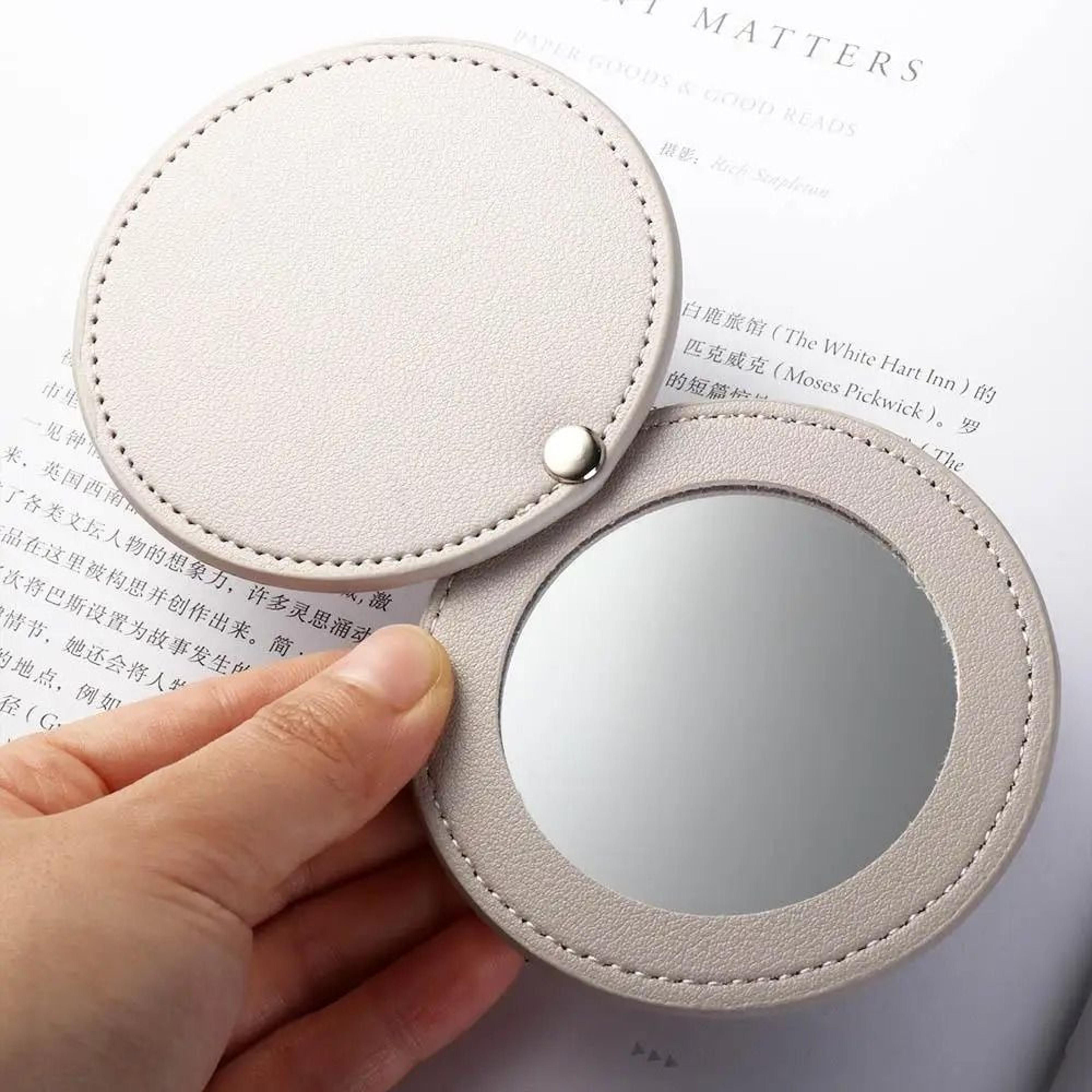 portable pocket makeup mirror round pu leather compact travel cosmetic mirror