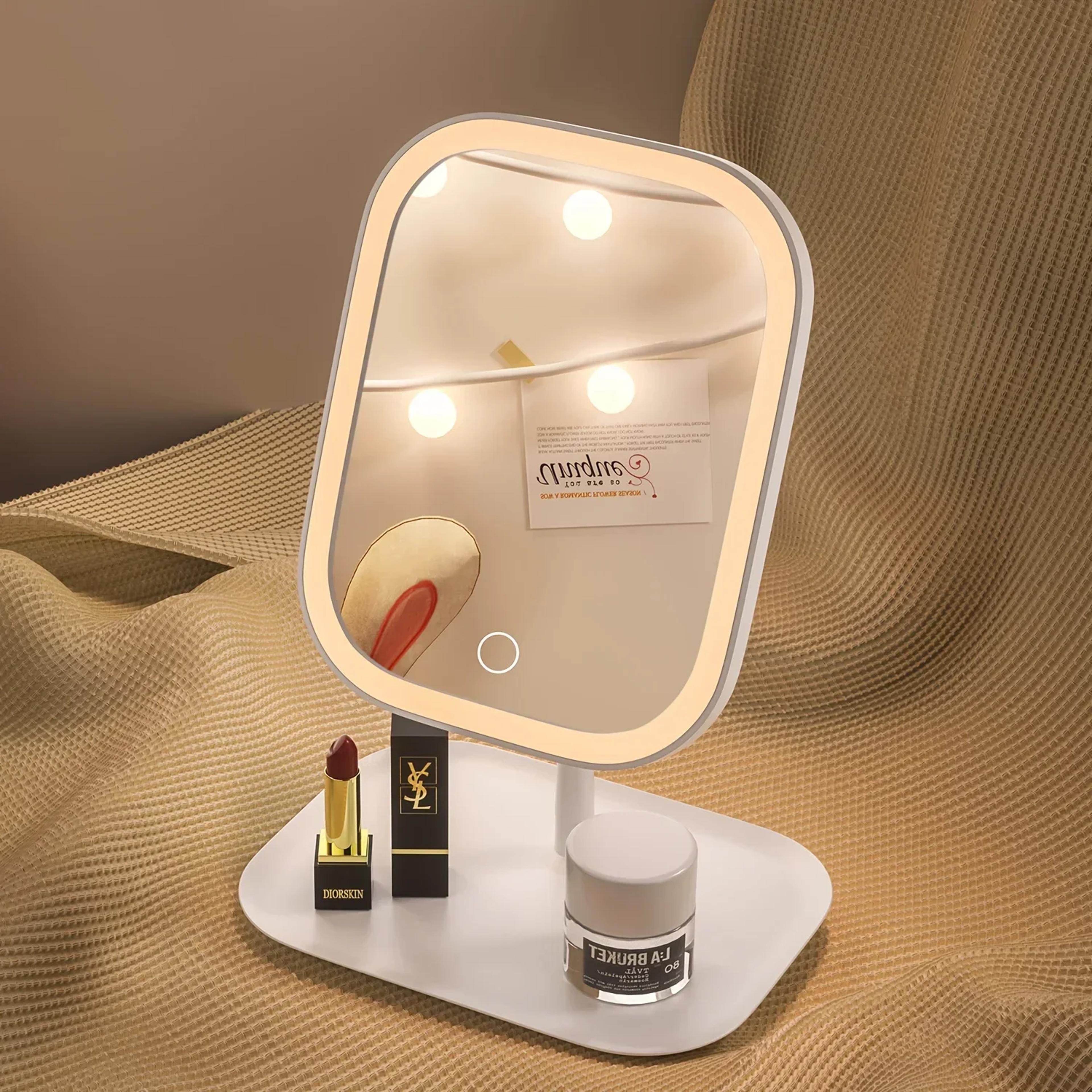 led makeup mirror with 3 color lights touch control desktop vanity mirror for bedroom & makeup
