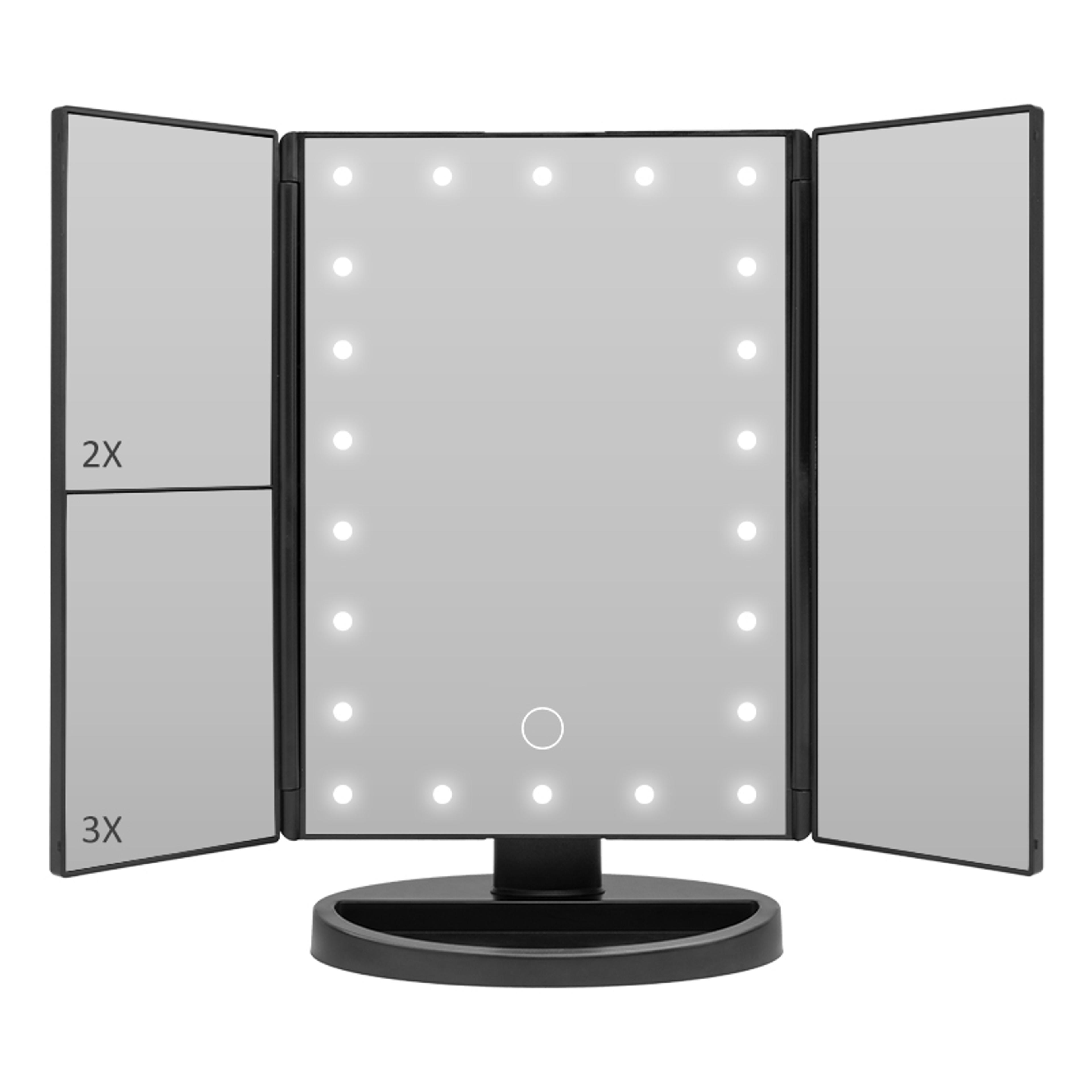 portable led makeup mirror with lights, trifold touch control vanity mirror