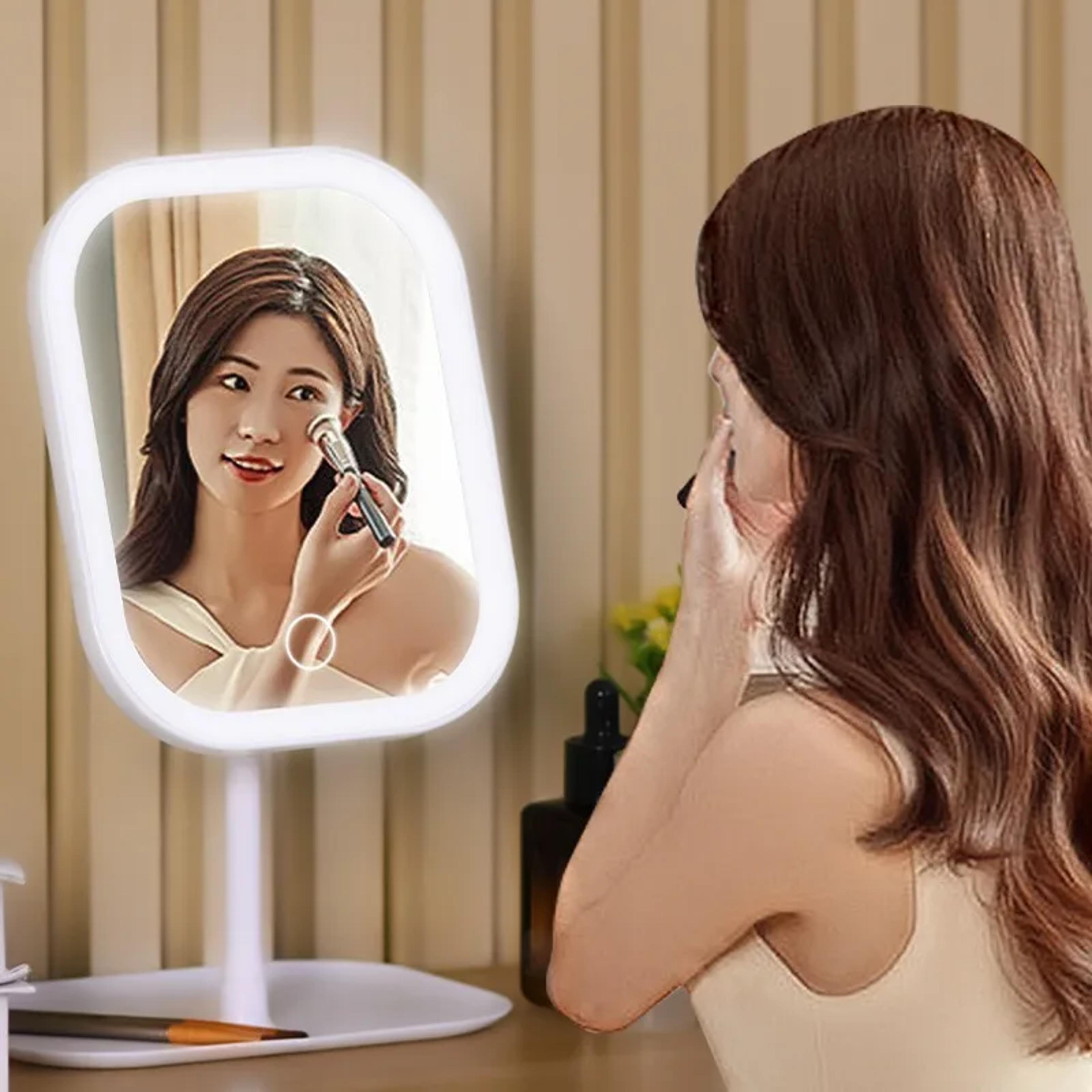 portable led makeup mirror with 3 light modes rechargeable lighted vanity mirror with foldable stand