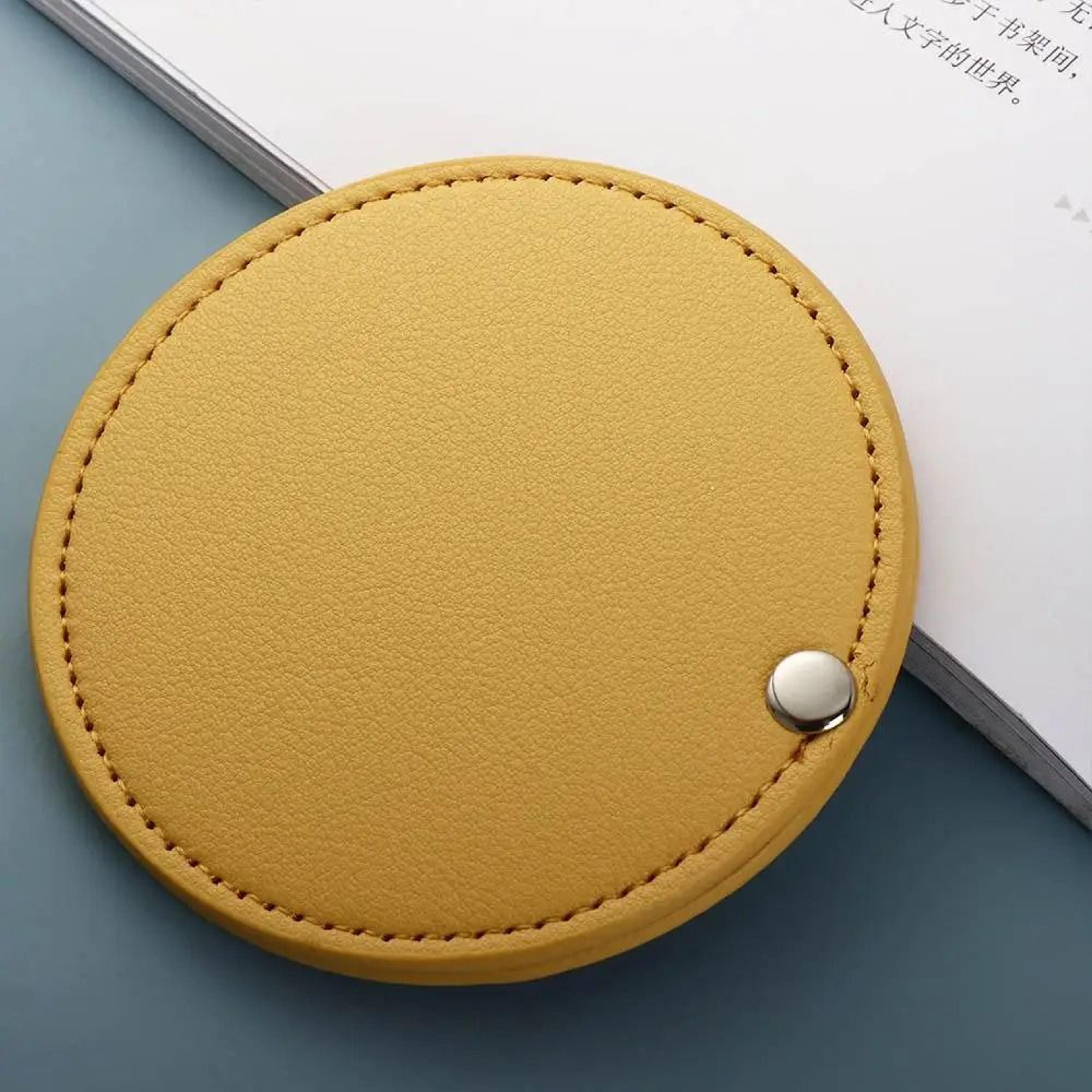 ultra thin compact makeup mirror round pu leather travel pocket mirror for purse & makeup bag