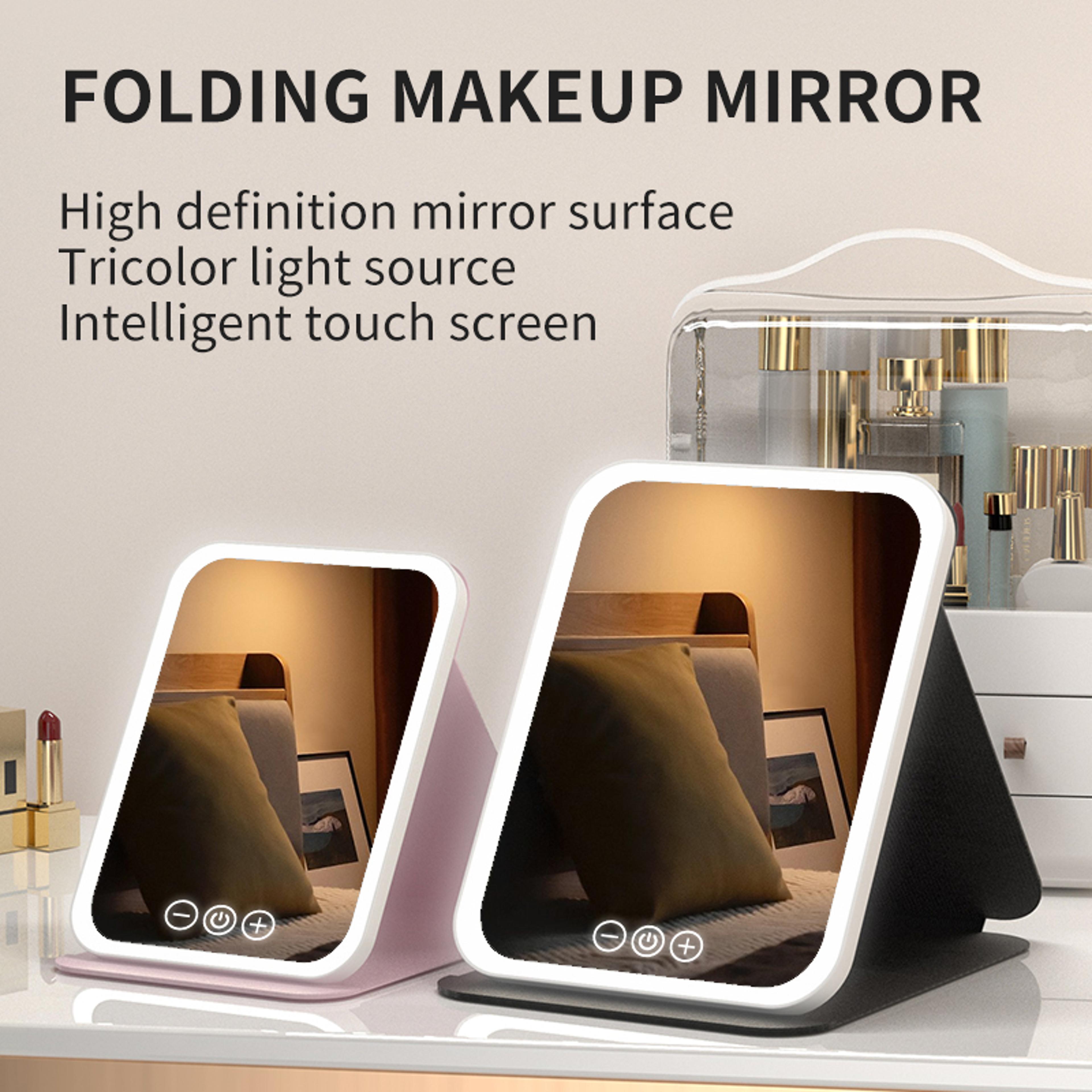 rechargeable led makeup mirror with 3 color lights touch dimmable travel vanity mirror