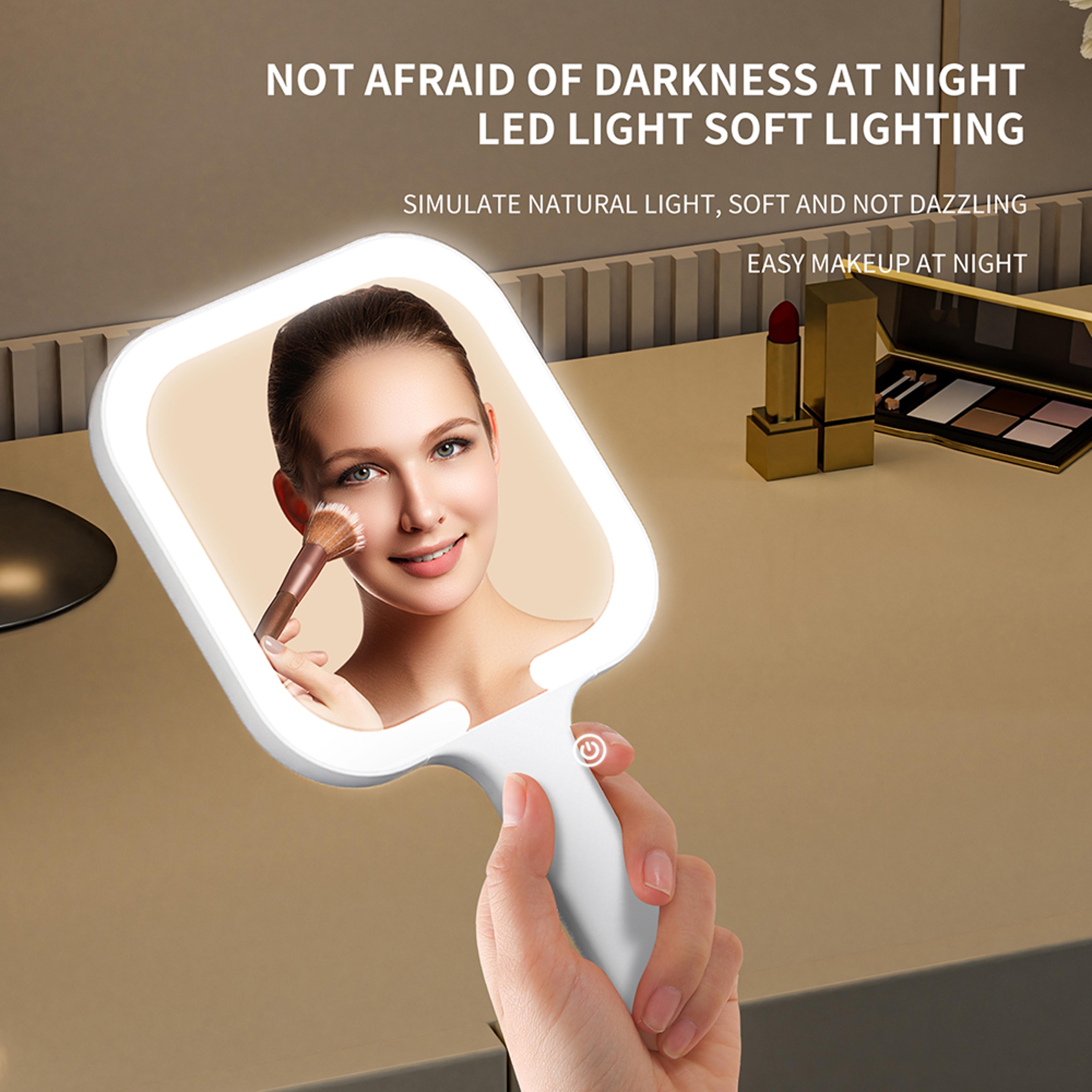 floral led makeup mirror with 3 color lights, touch control & adjustable brightness for travel