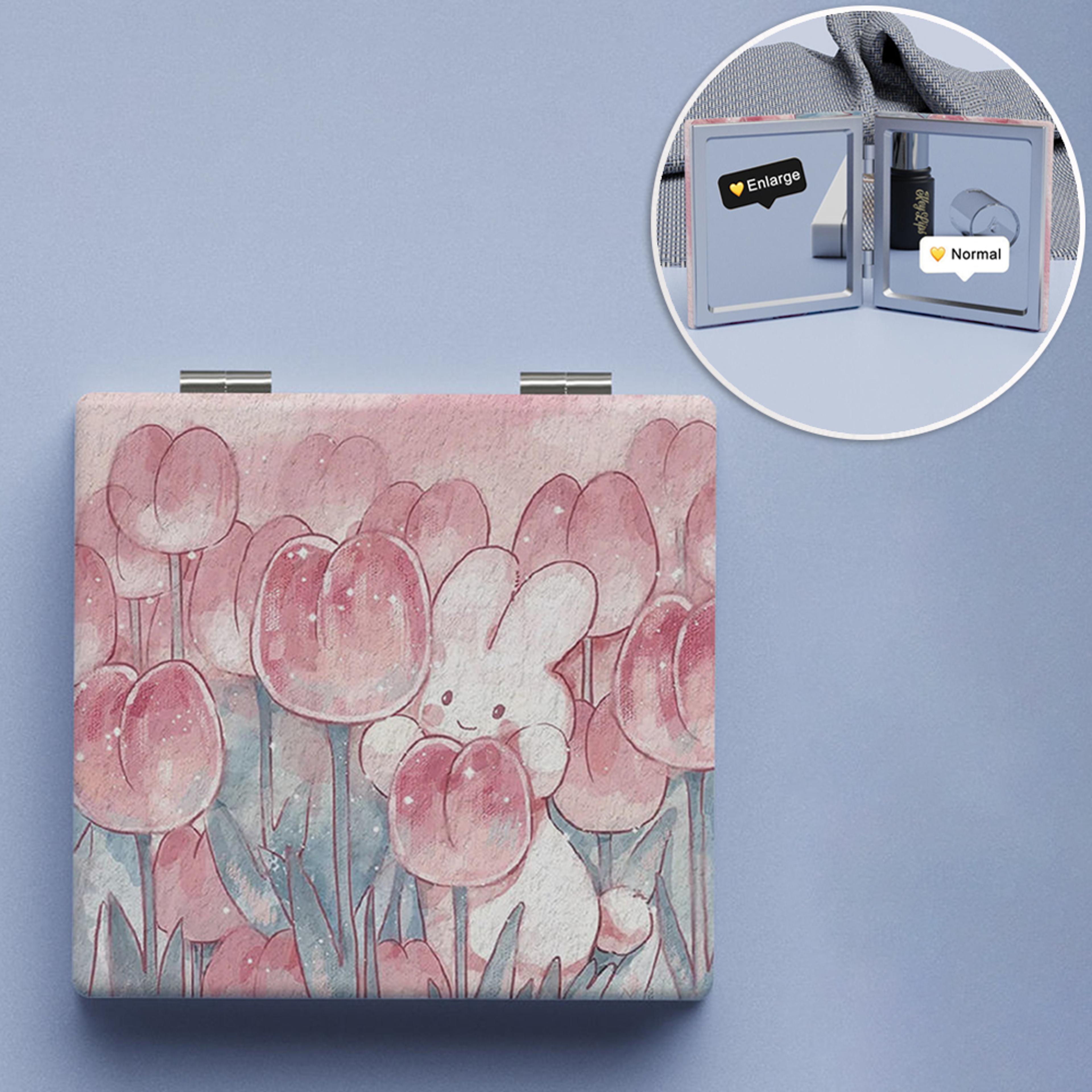 tulip bunny compact makeup mirror double sided pocket travel mirror for makeup touch ups