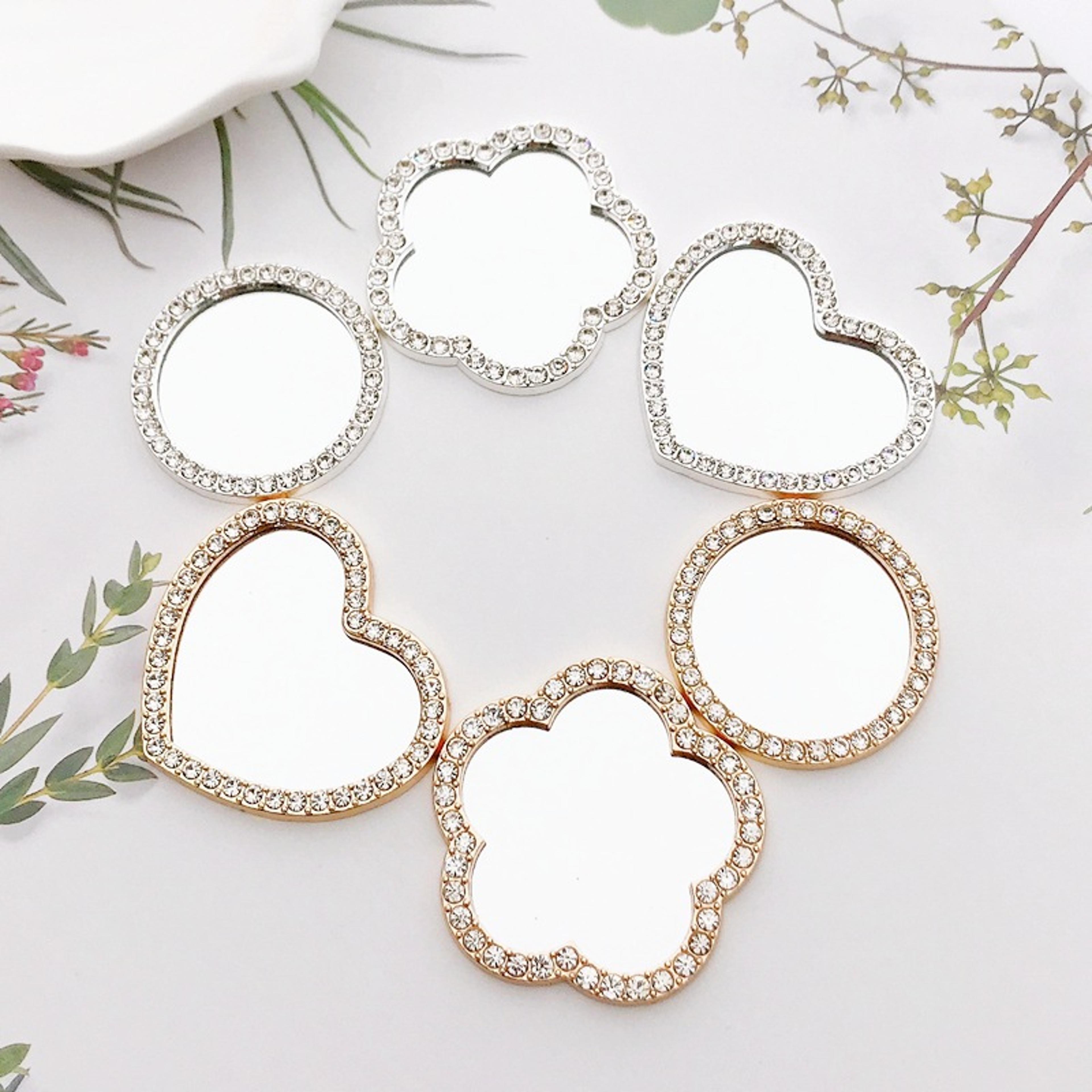 diamond love compact makeup mirror floral rhinestone pocket travel mirror