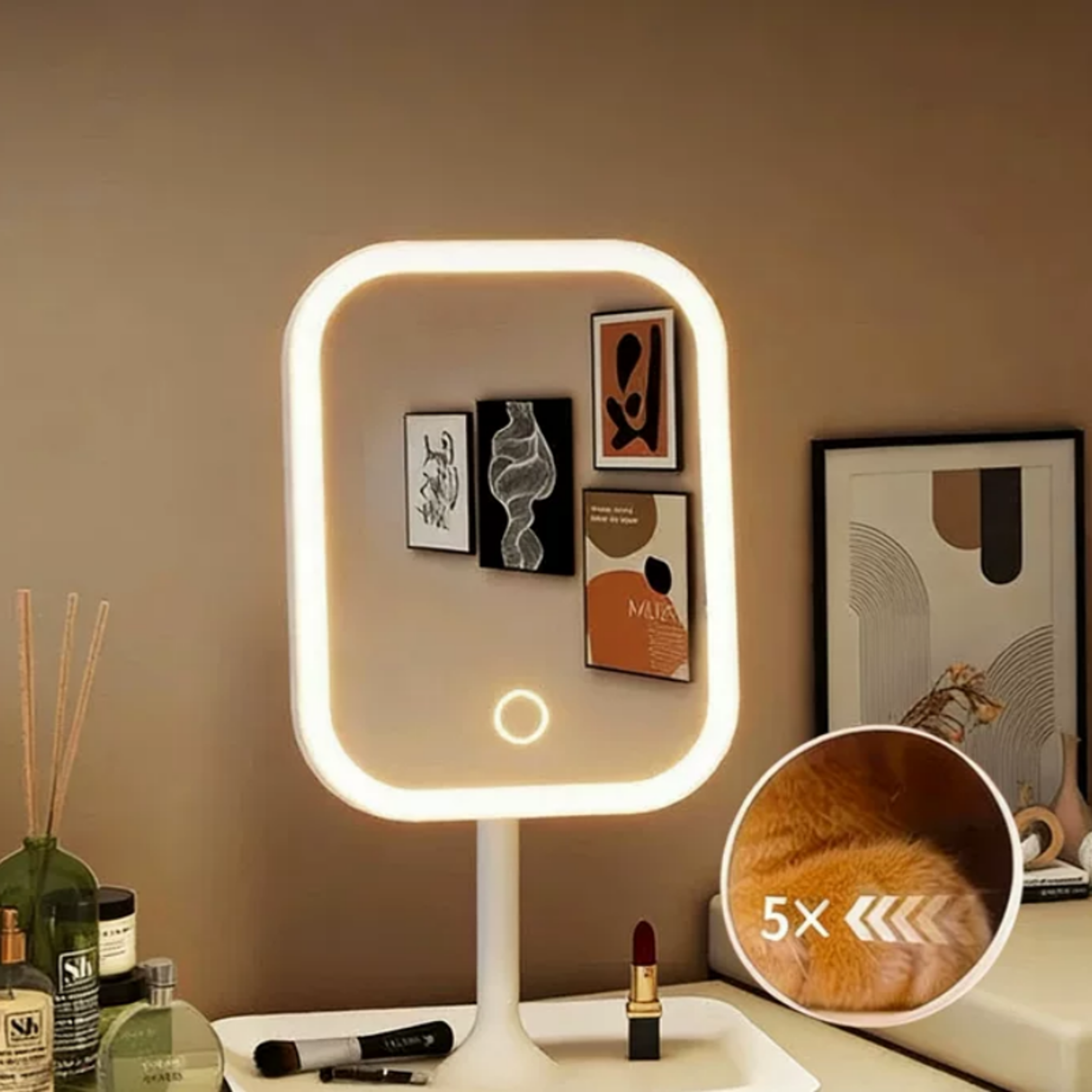 glow ease led makeup mirror with 3 color lights & touch control portable vanity mirror