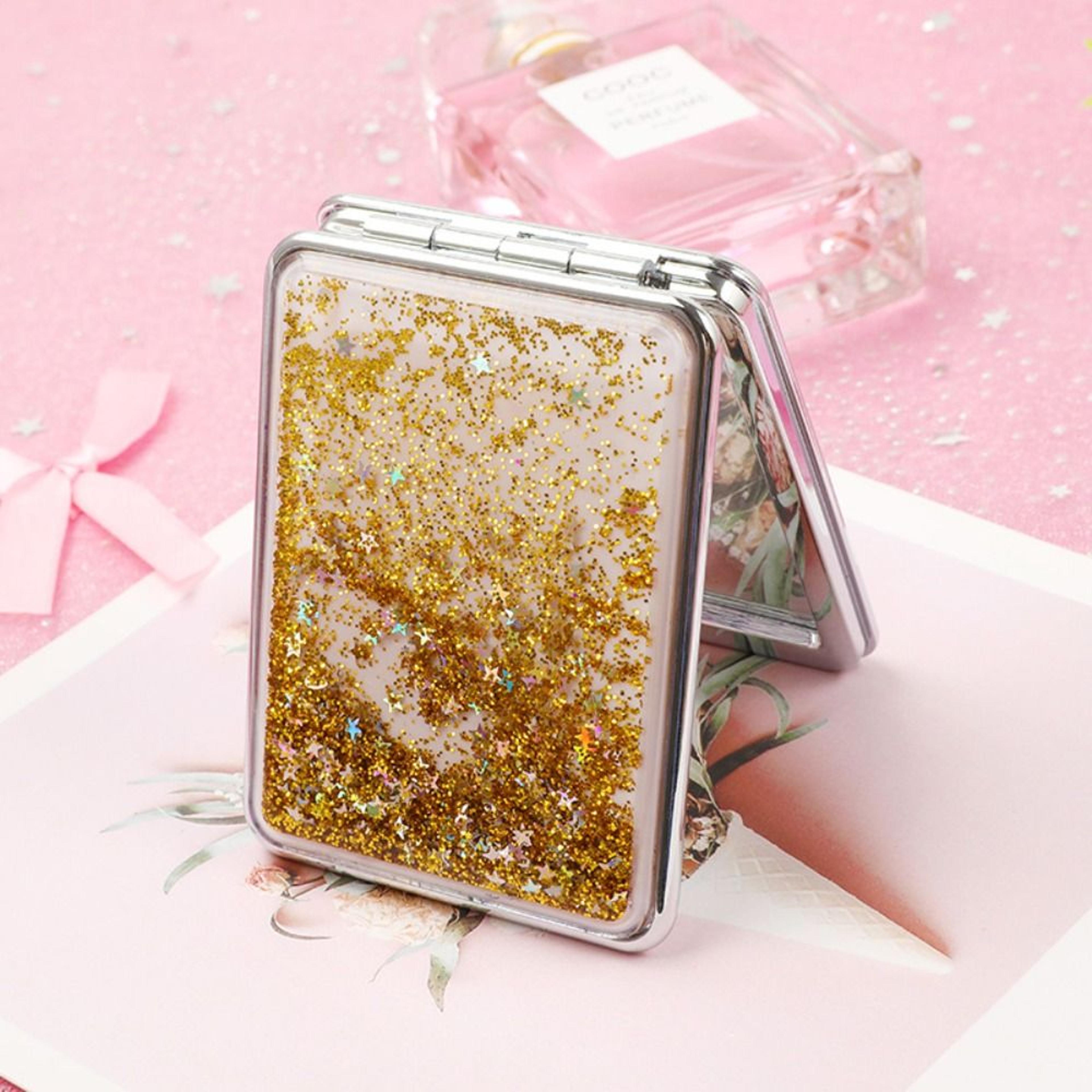 compact makeup mirror pocket mirror foldable double sided travel mirror with quicksand design