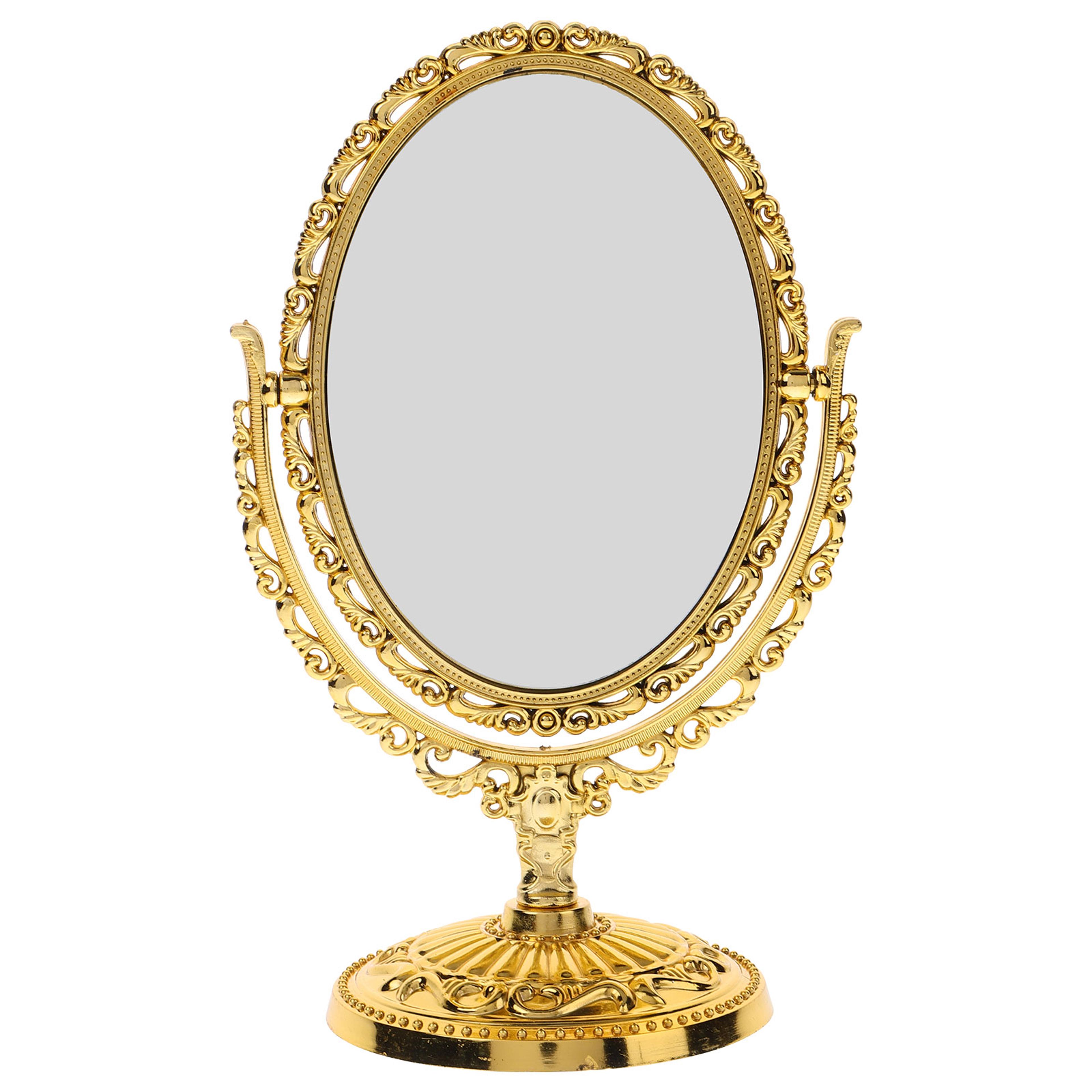 vintage rotating vanity mirror double sided oval desktop makeup mirror with elegant gold frame