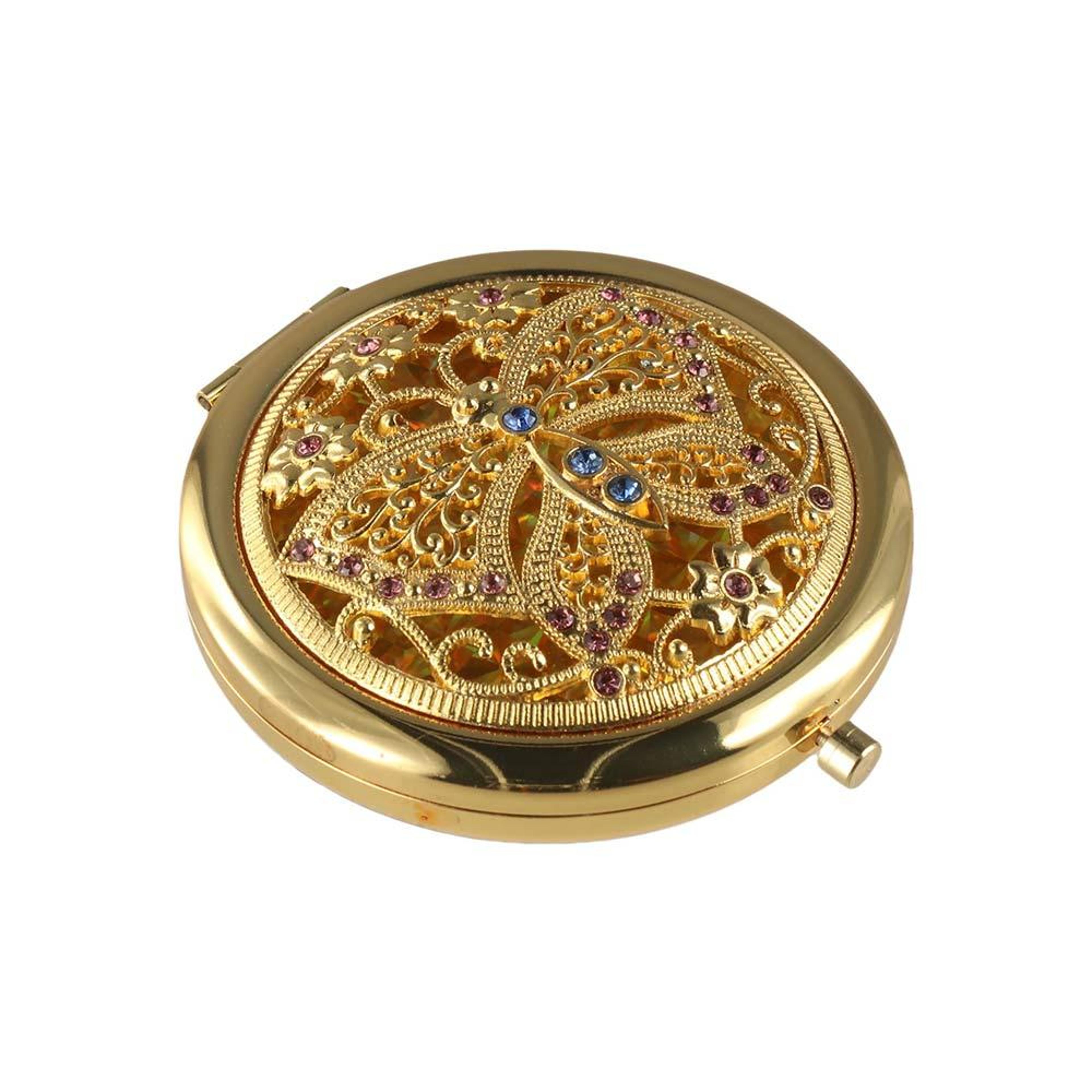 elegant pocket mirror crystal glitter metal compact makeup mirror for purse & travel