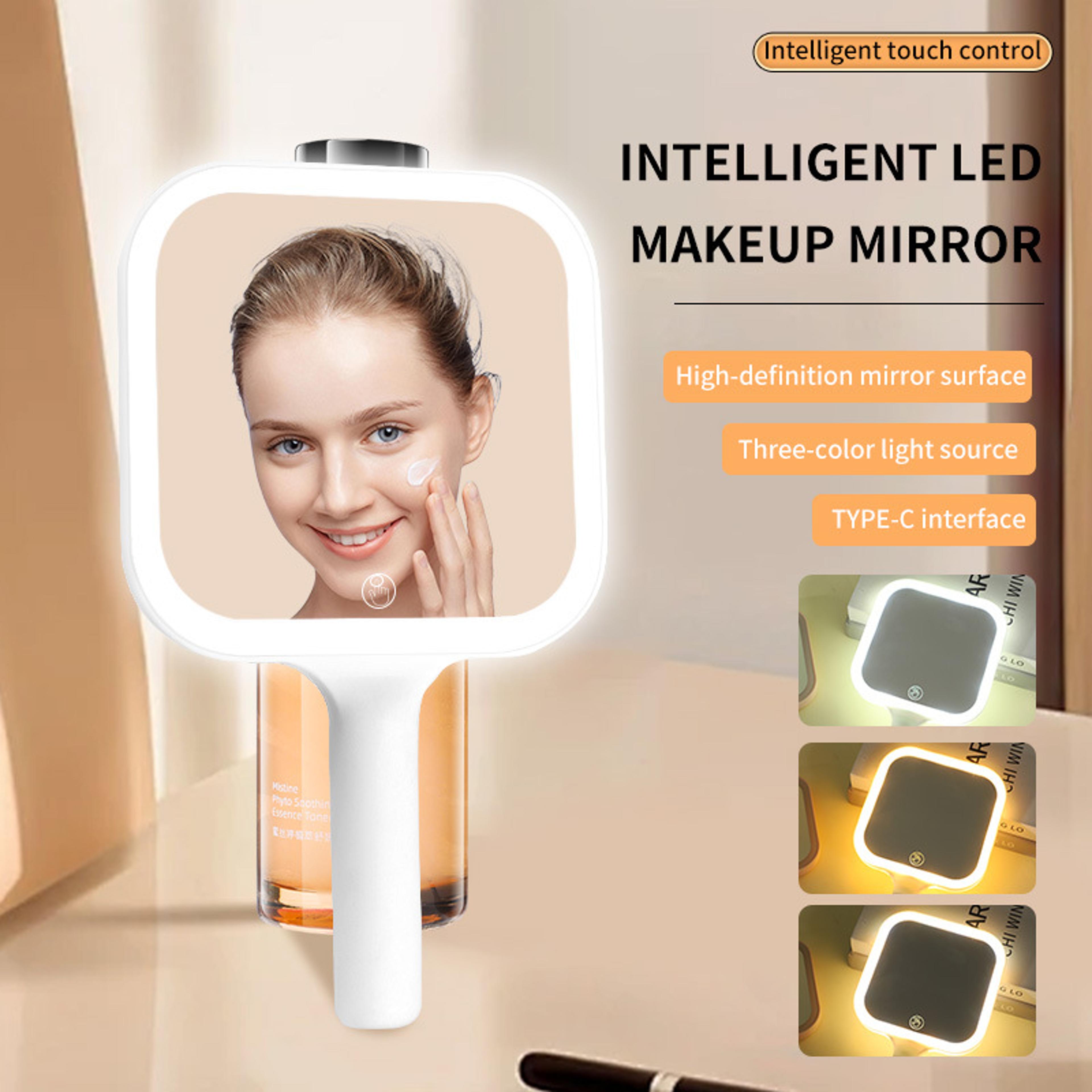 portable led makeup mirror with color lights touch control handheld vanity mirror