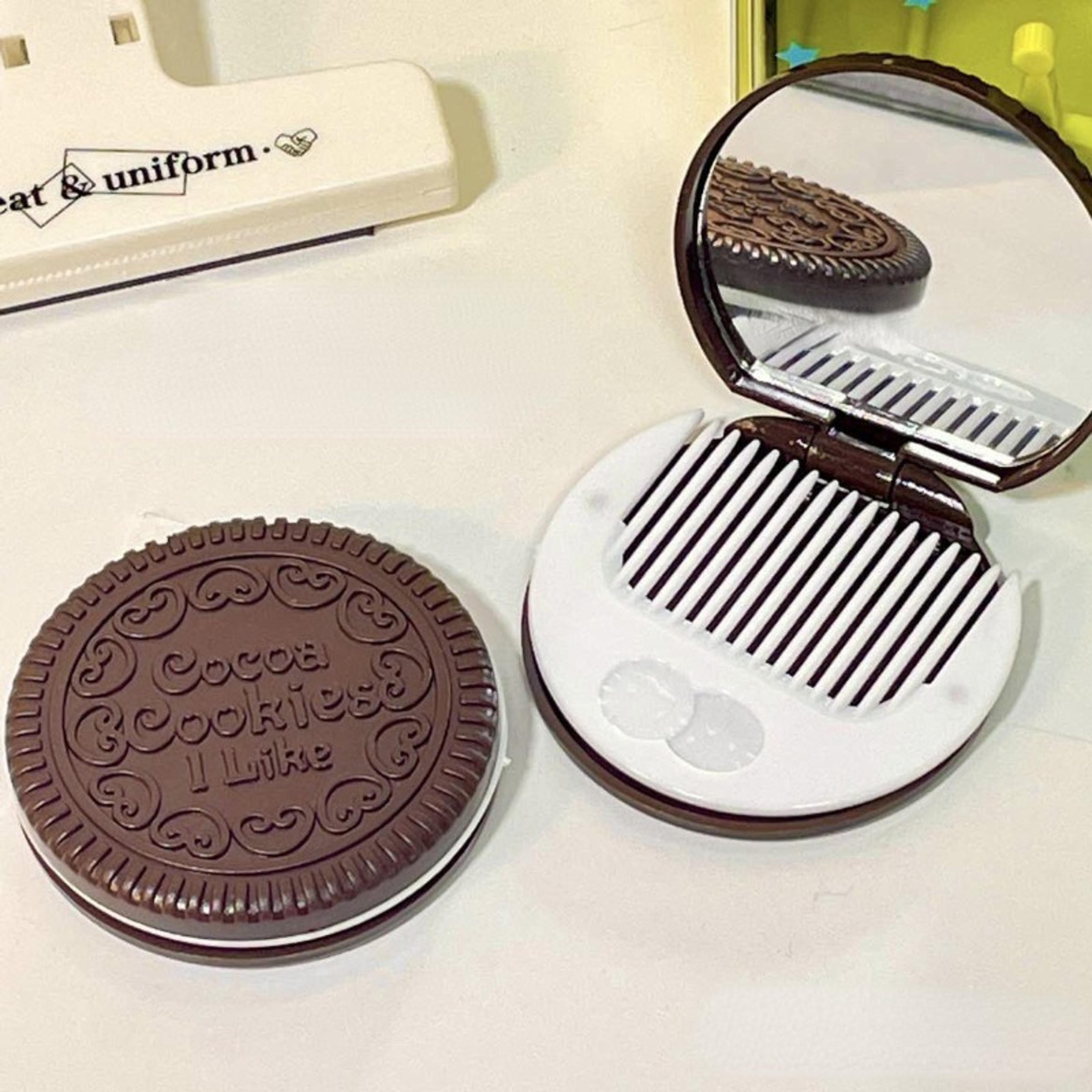 chocolate biscuit pocket makeup mirror with foldable comb cute compact mirror for travel & purse