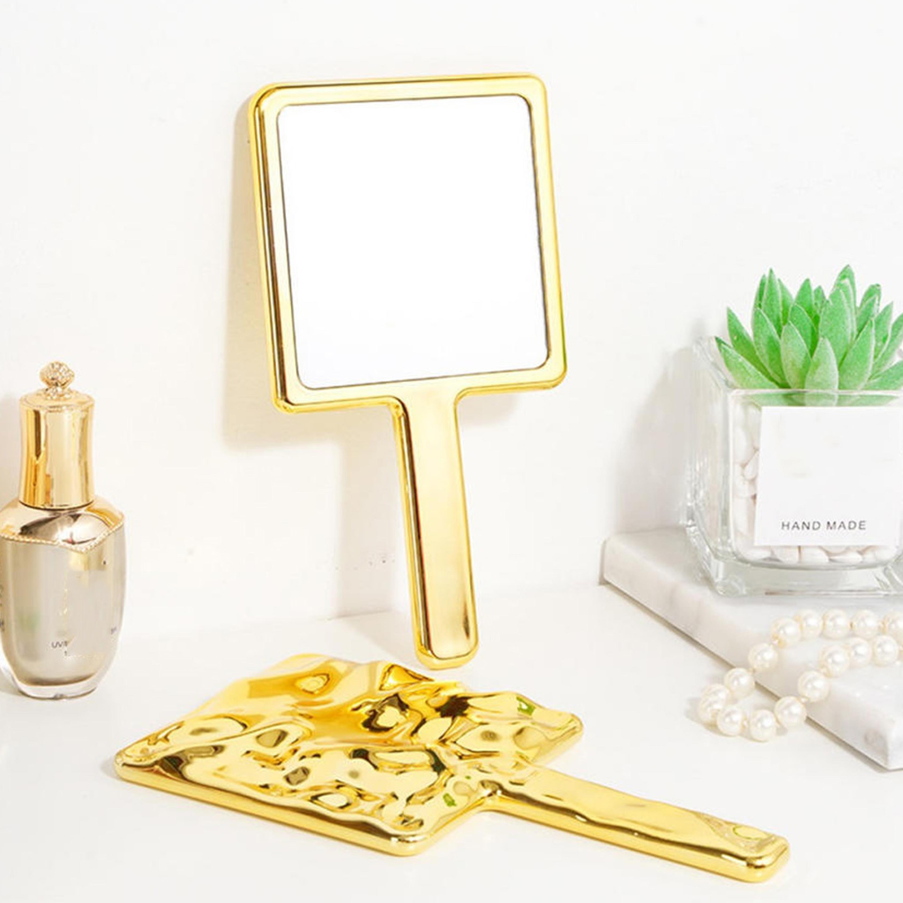 hd glass handheld makeup mirror with electroplated frame portable vanity beauty mirror