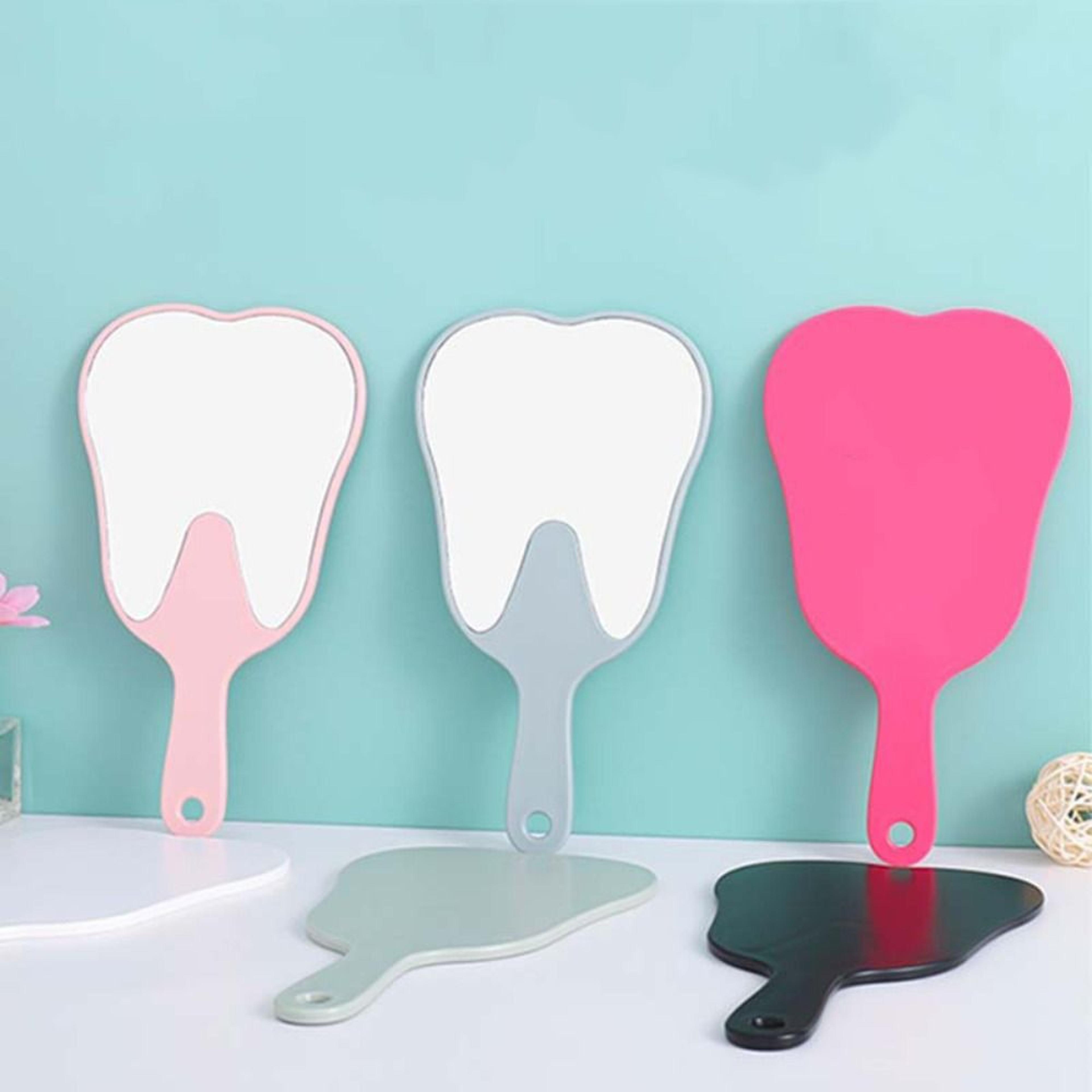 cute tooth shape portable makeup mirror with handle lightweight handheld mirror for travel