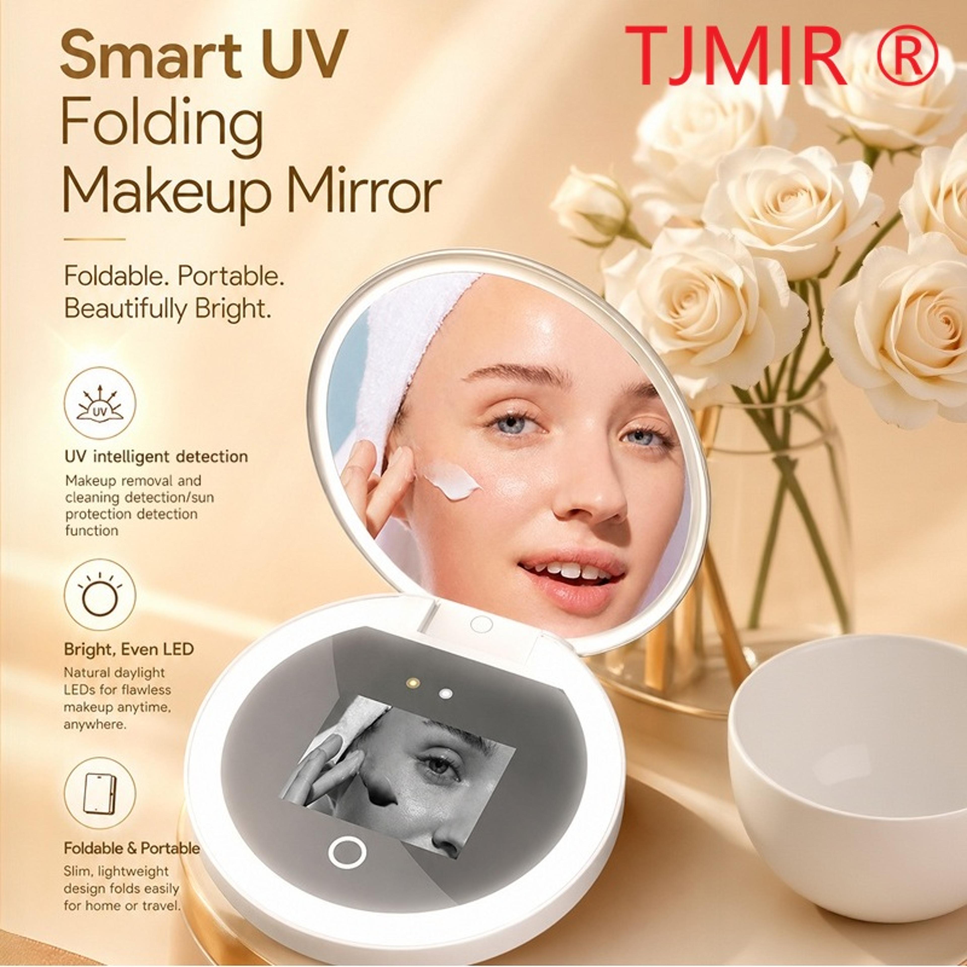 tjmir uv sunscreen mirror with led makeup light portable travel beauty mirror