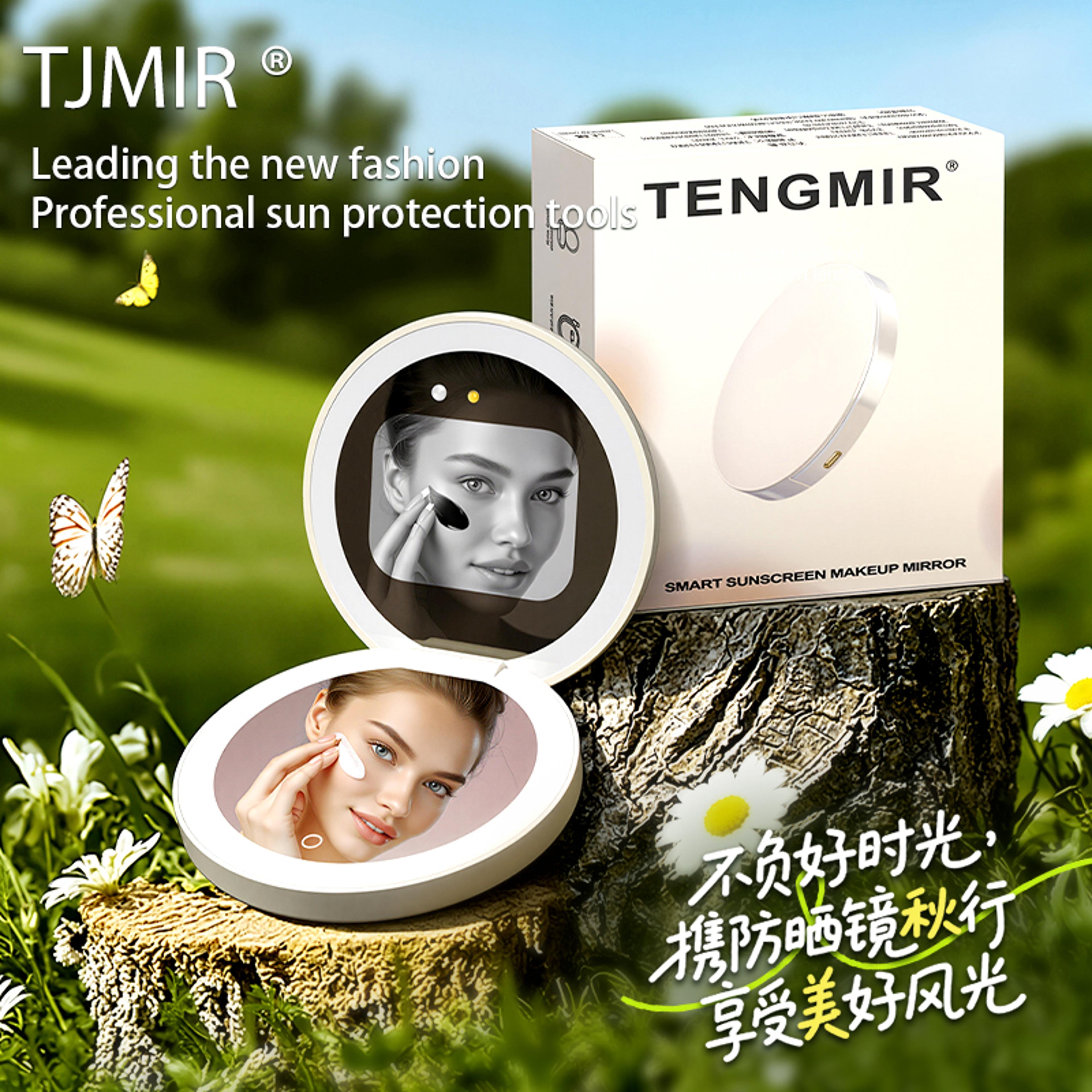 uv sunscreen mirror with led light portable makeup mirror for travel & daily skin protection